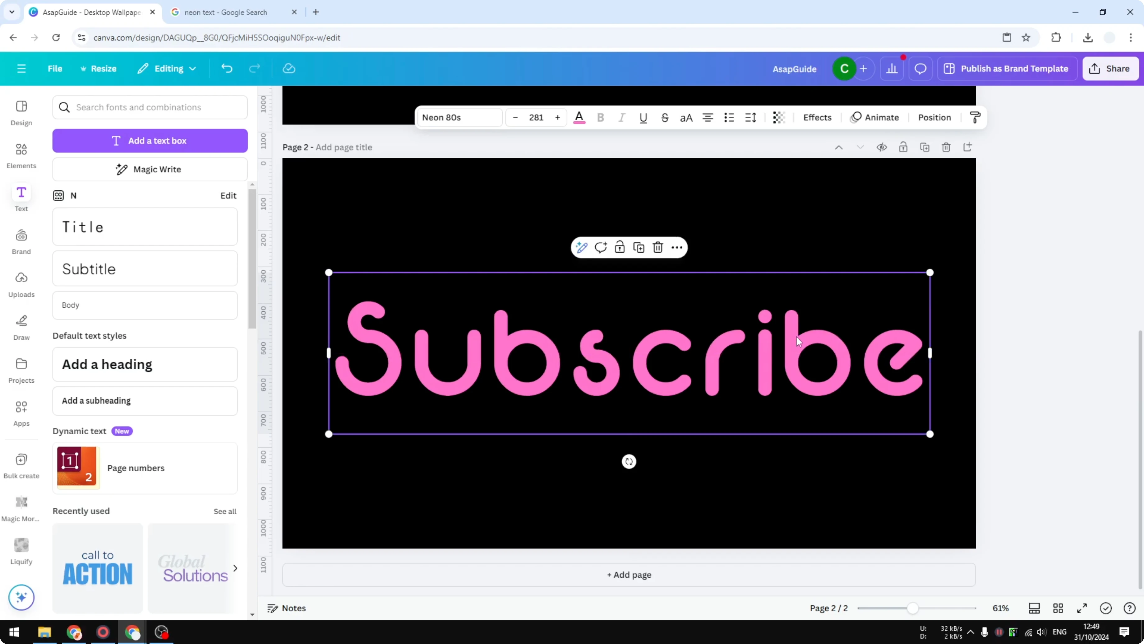 Screenshot from How to Create Cool Neon Effect to Text in Canva at 123s