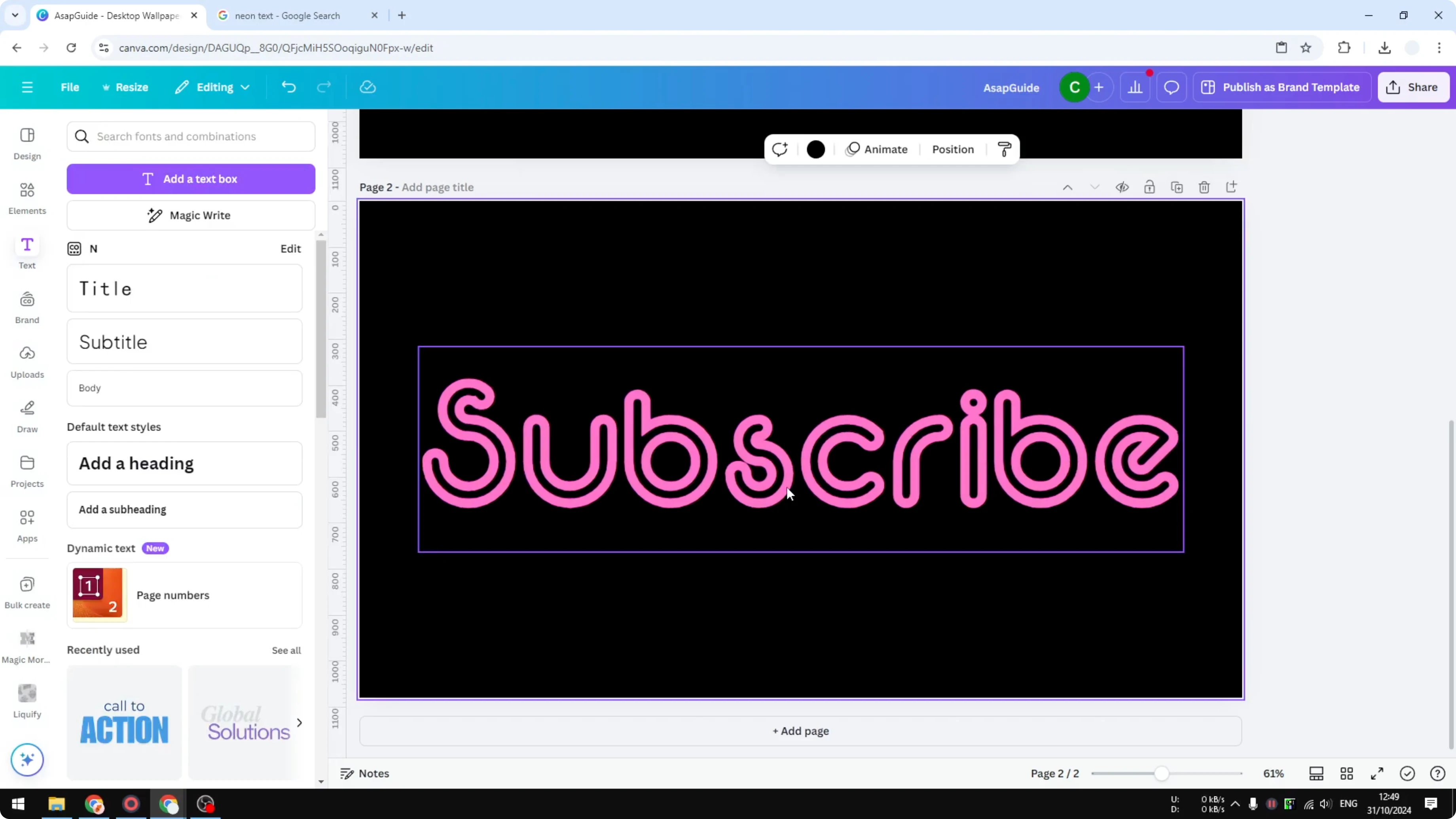 Screenshot from How to Create Cool Neon Effect to Text in Canva at 137s
