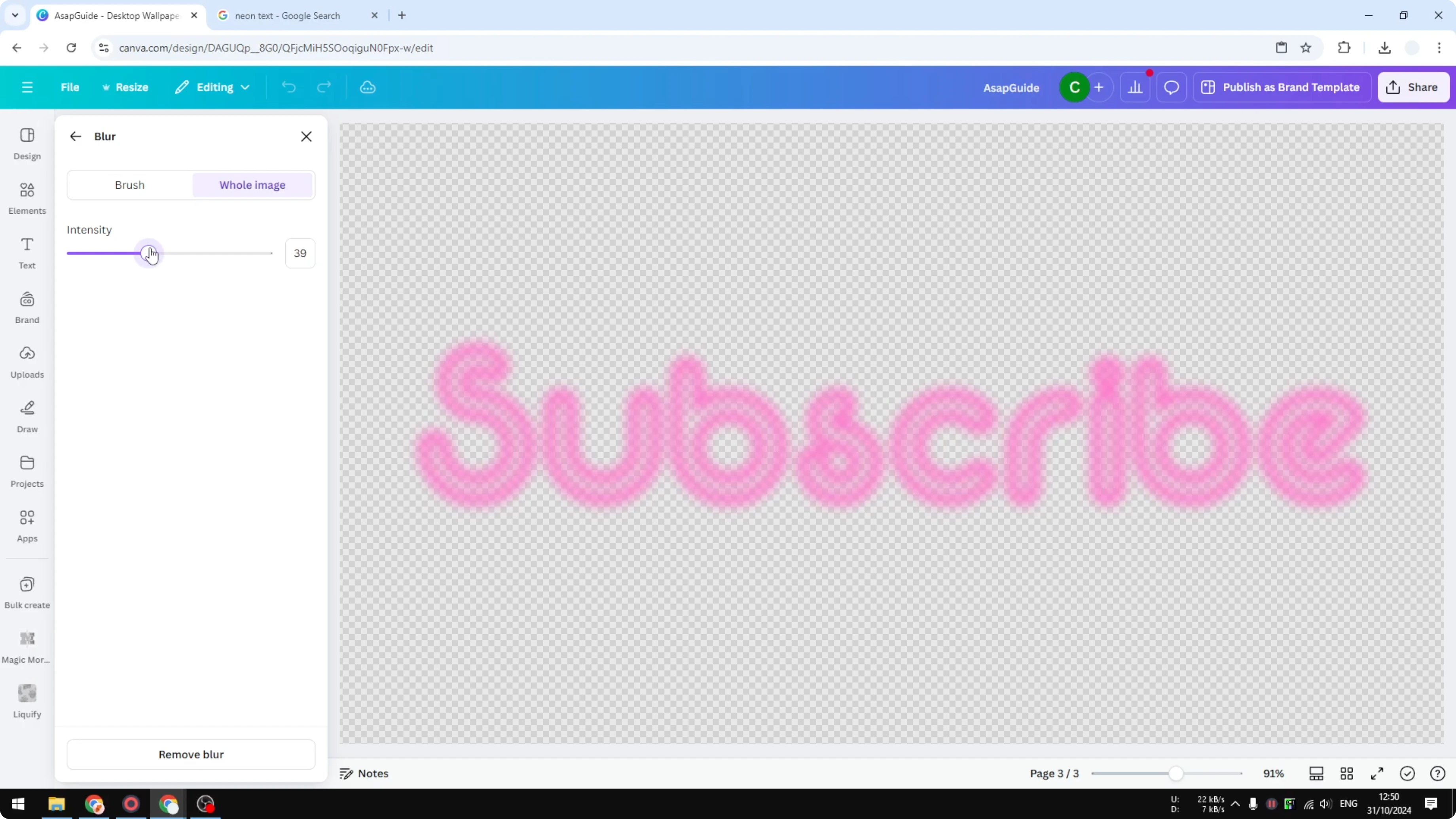 Screenshot from How to Create Cool Neon Effect to Text in Canva at 199s