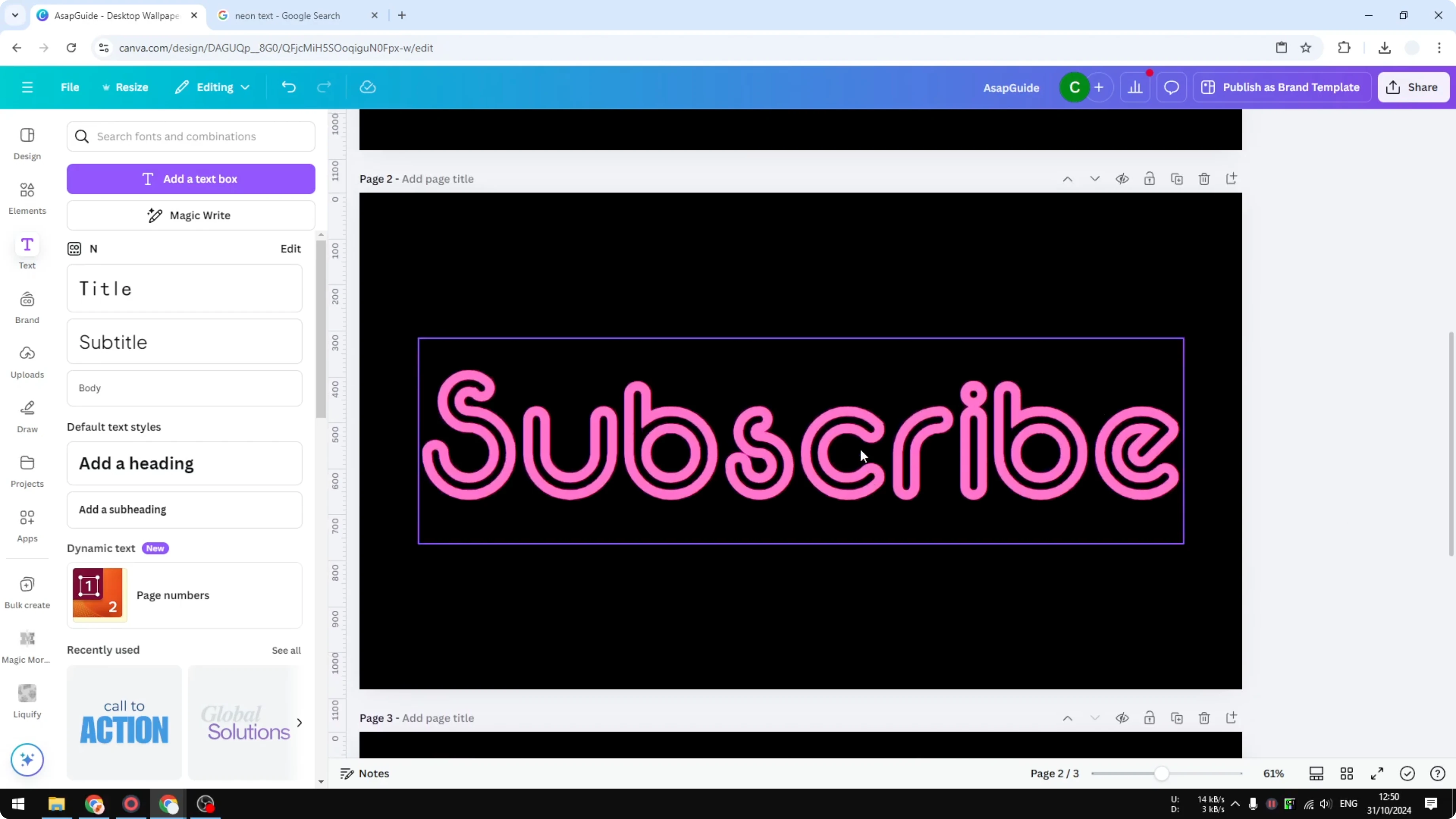 Screenshot from How to Create Cool Neon Effect to Text in Canva at 215s
