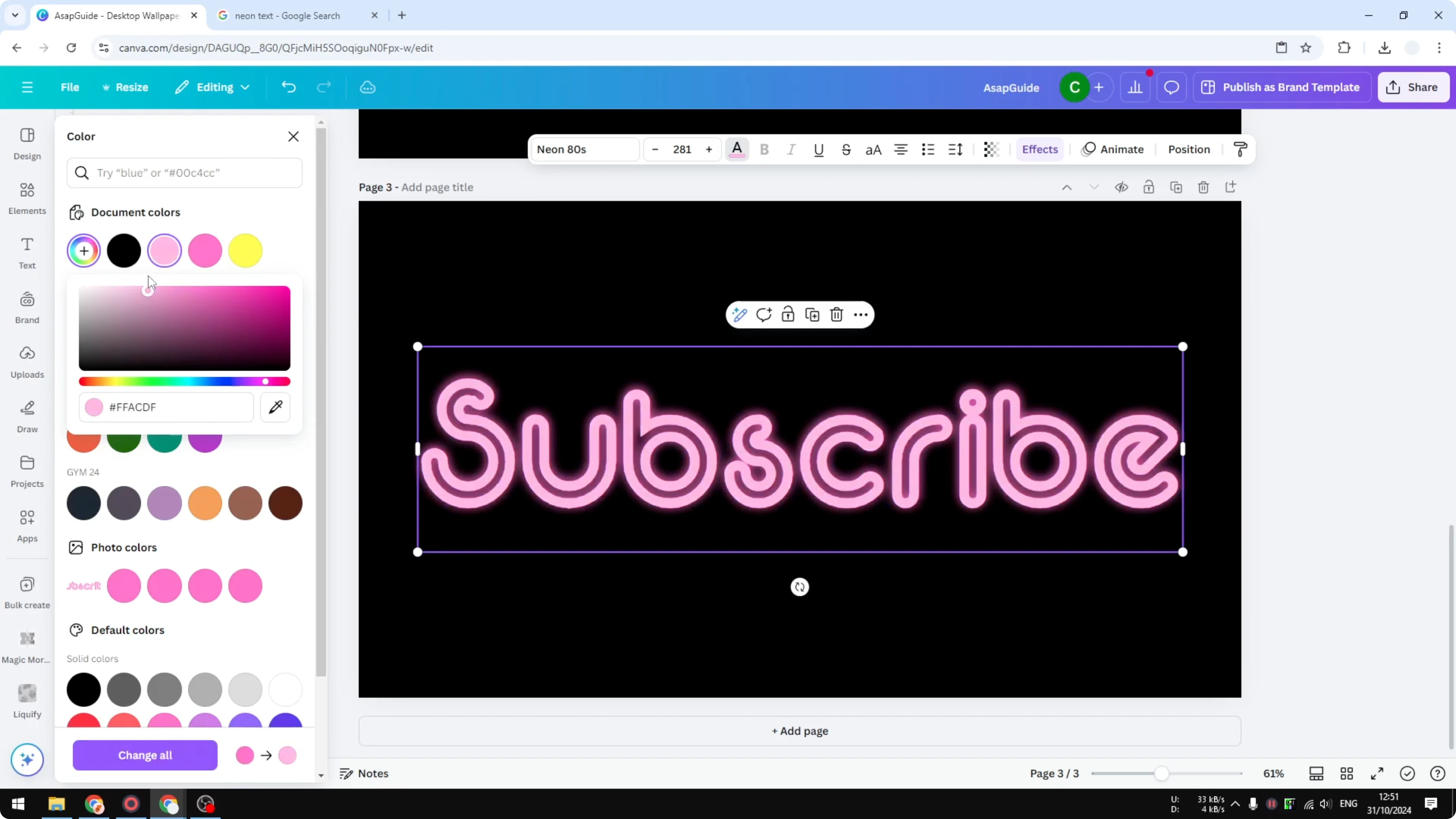 Screenshot from How to Create Cool Neon Effect to Text in Canva at 235s