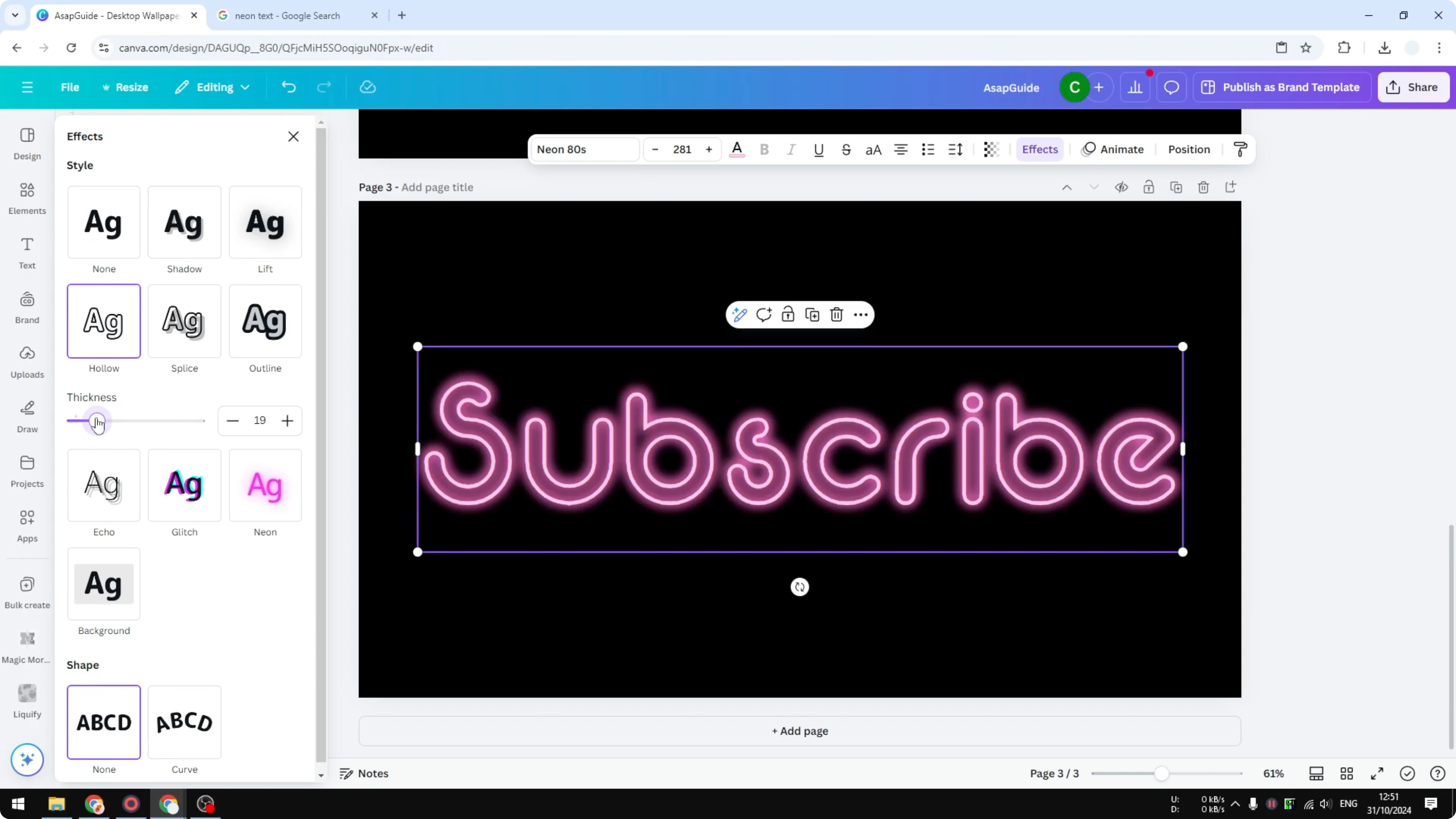 Screenshot from How to Create Cool Neon Effect to Text in Canva at 246s