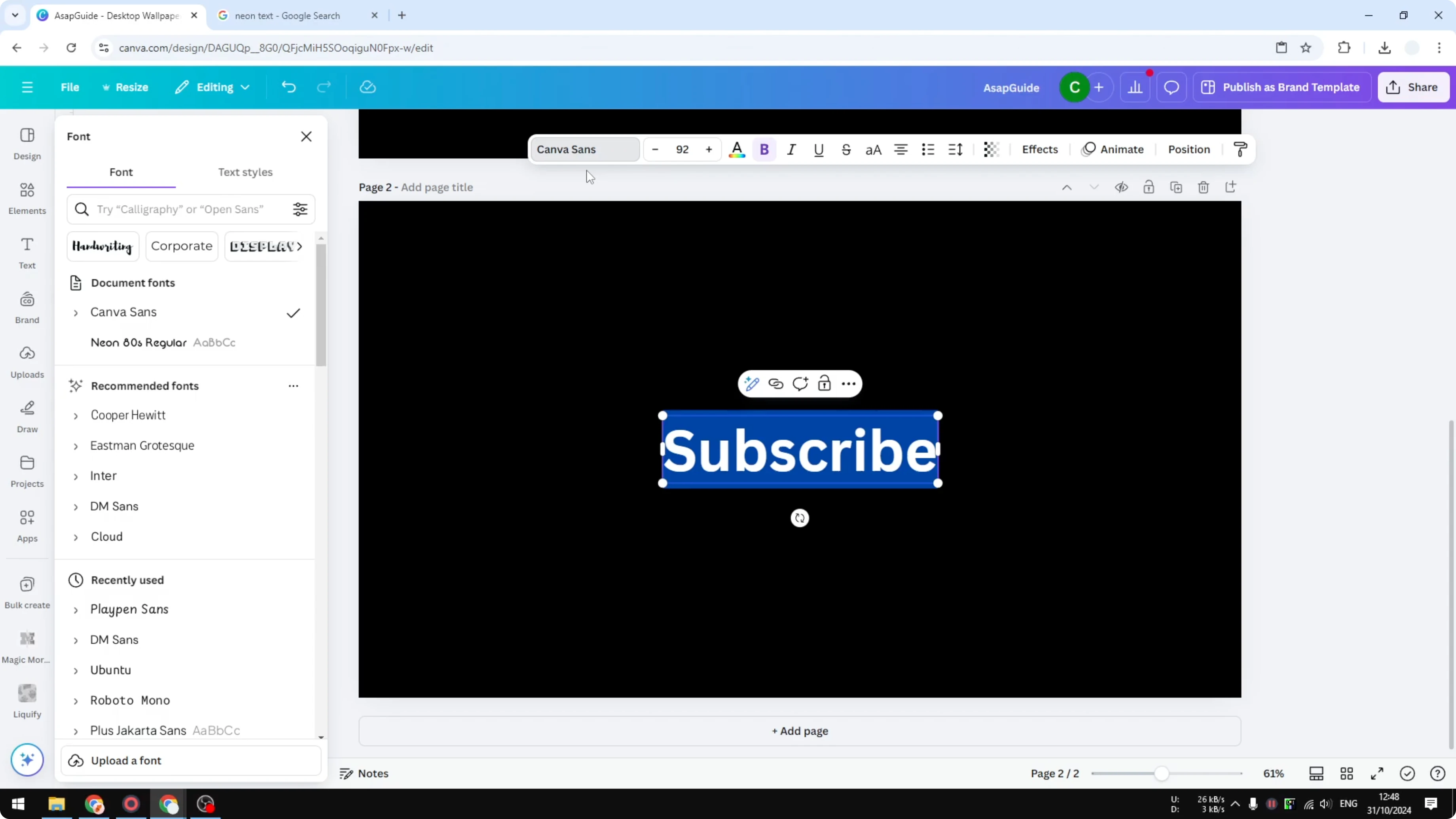 Screenshot from How to Create Cool Neon Effect to Text in Canva at 65s