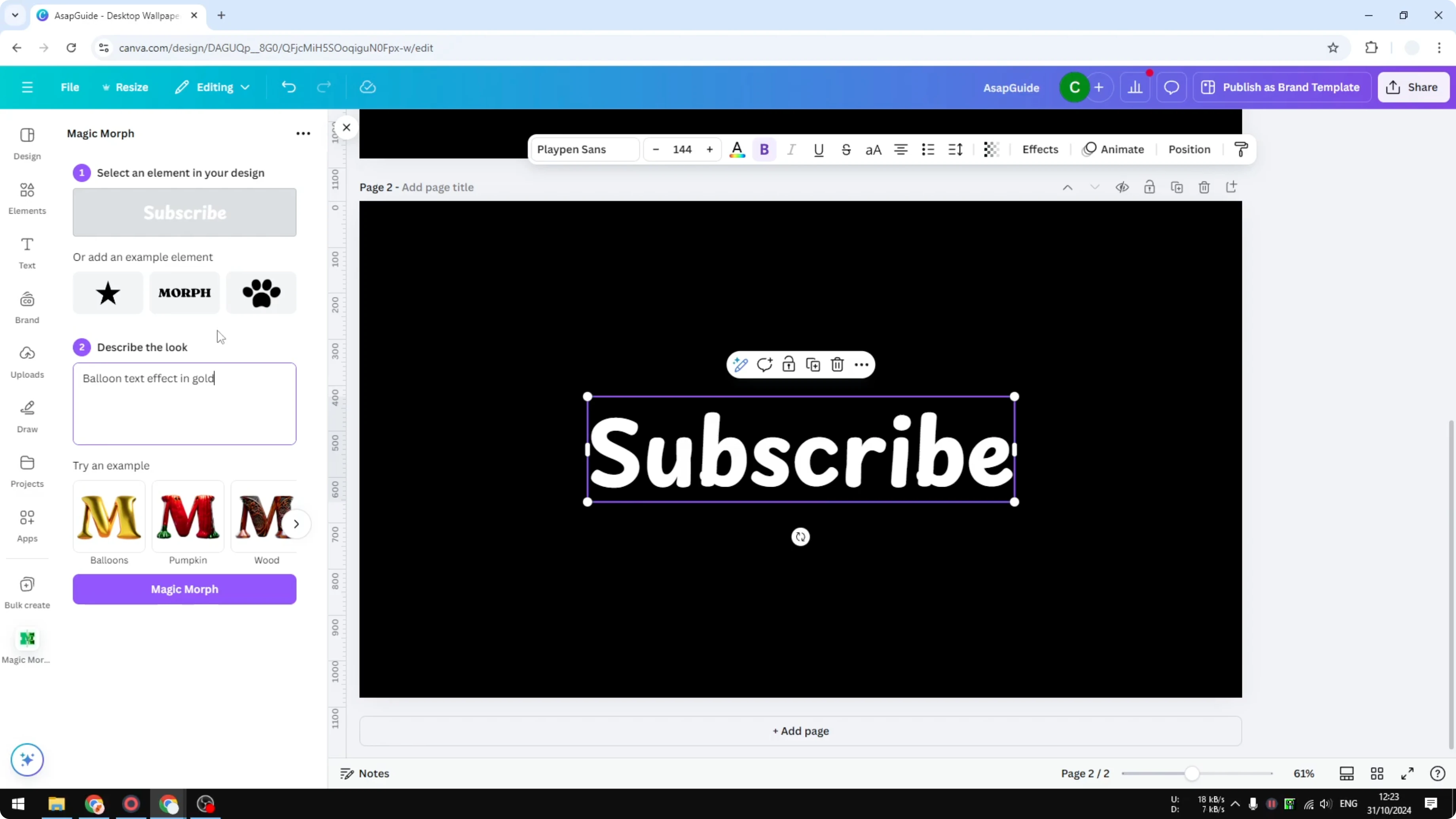 Screenshot from How to Create Balloon Text Effect in Canva at 142s