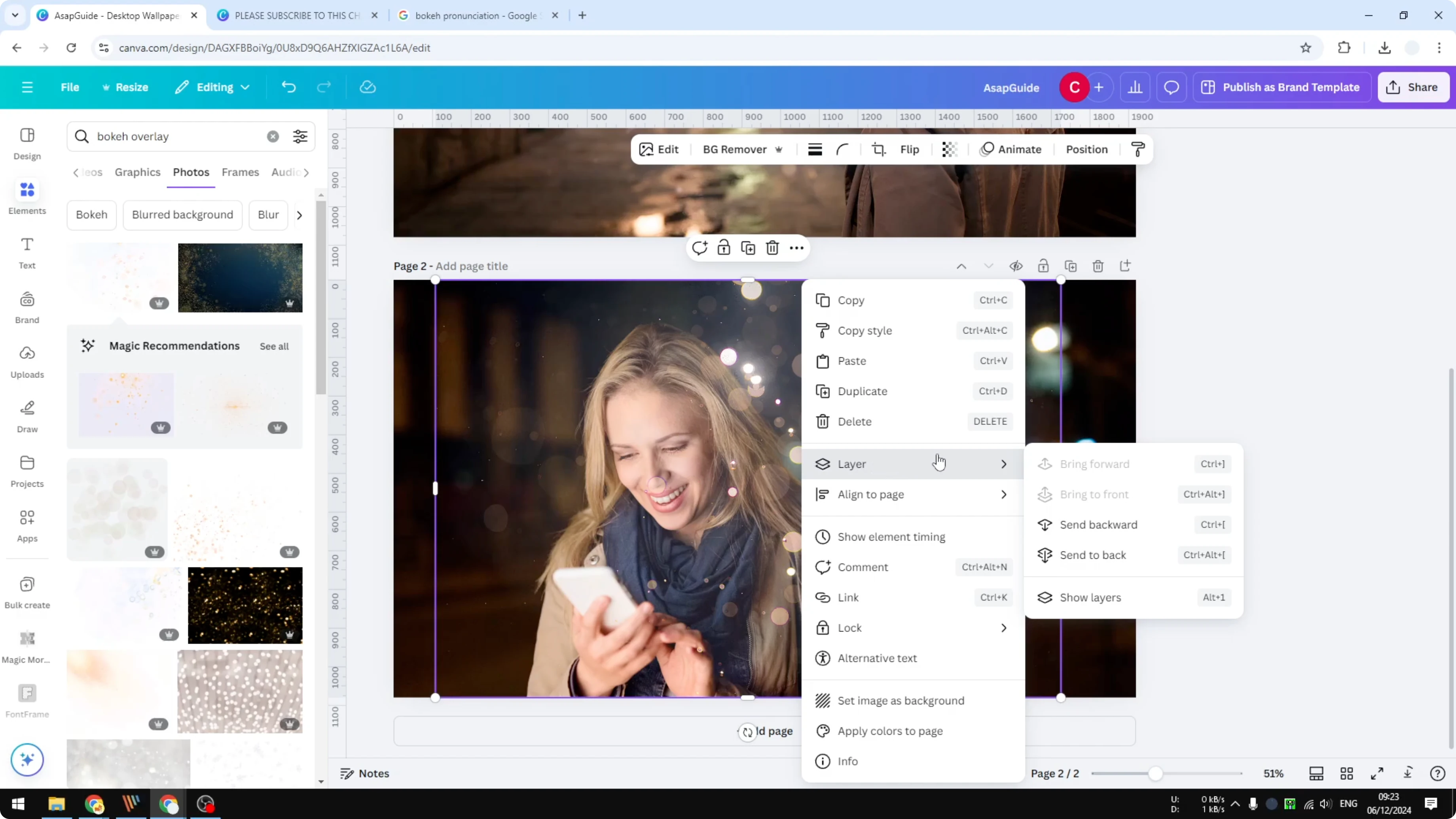 Screenshot from How to Create a Bokeh Effect in Canva at 103s