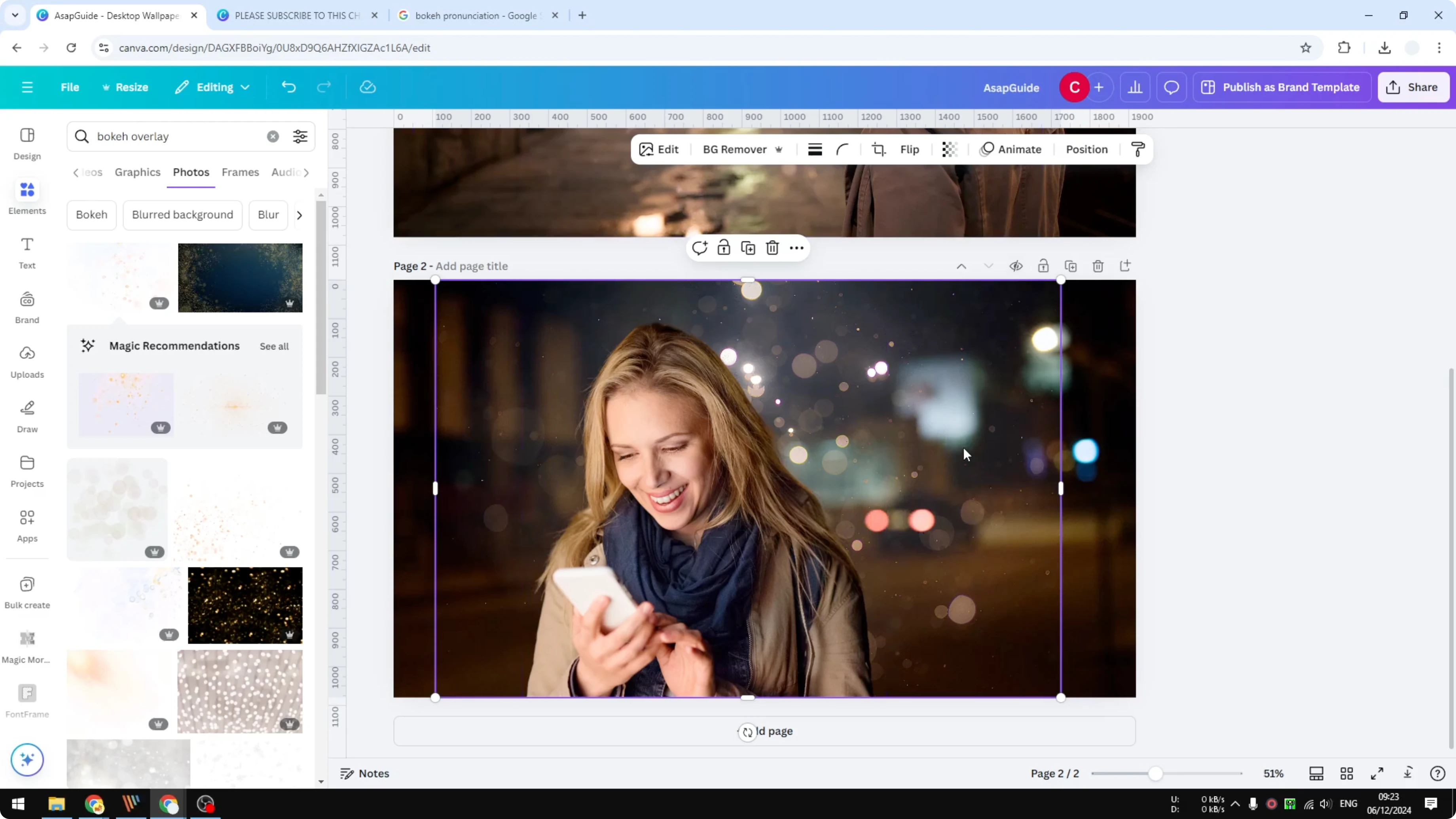 Screenshot from How to Create a Bokeh Effect in Canva at 115s