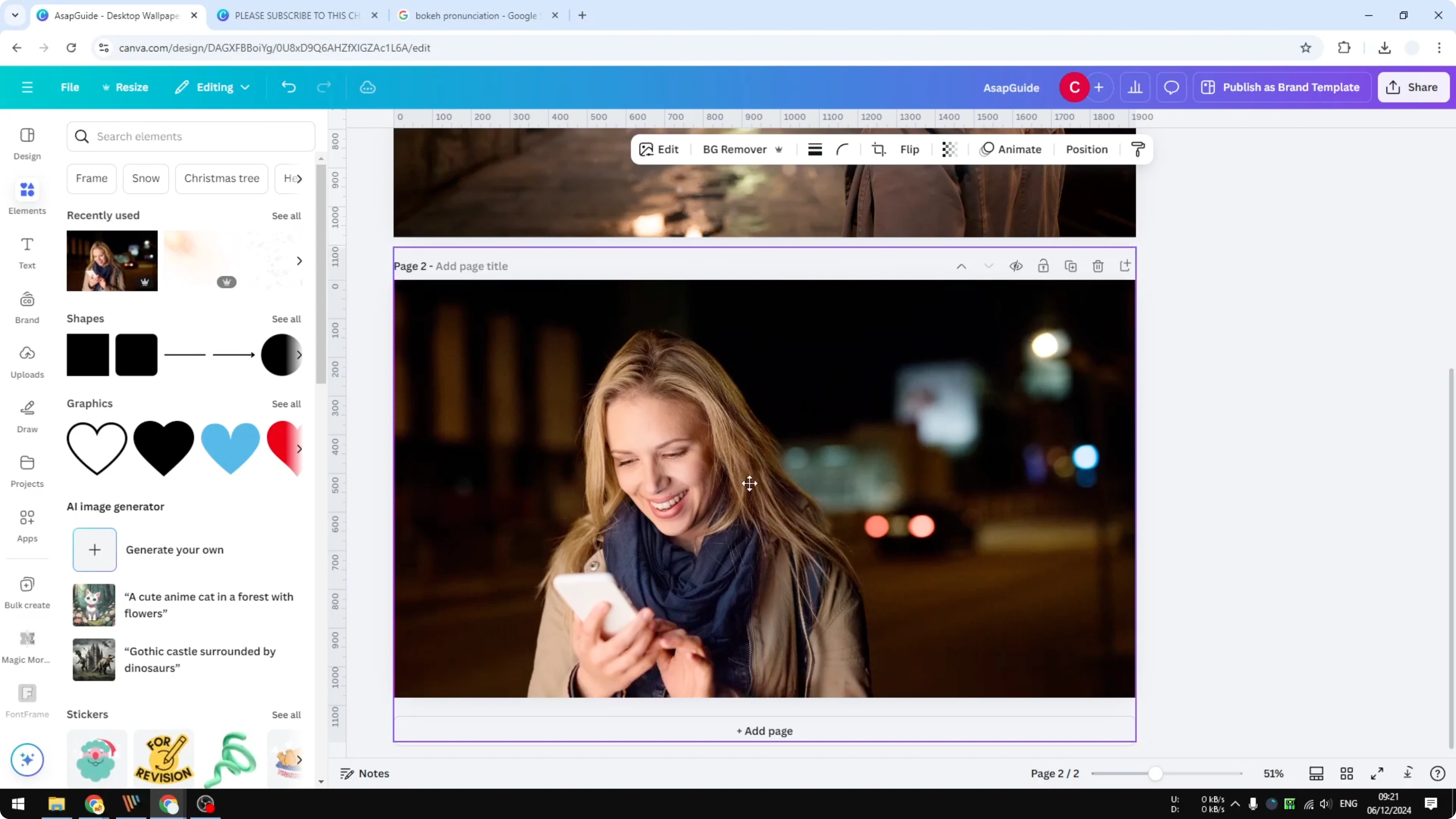 Screenshot from How to Create a Bokeh Effect in Canva at 37s