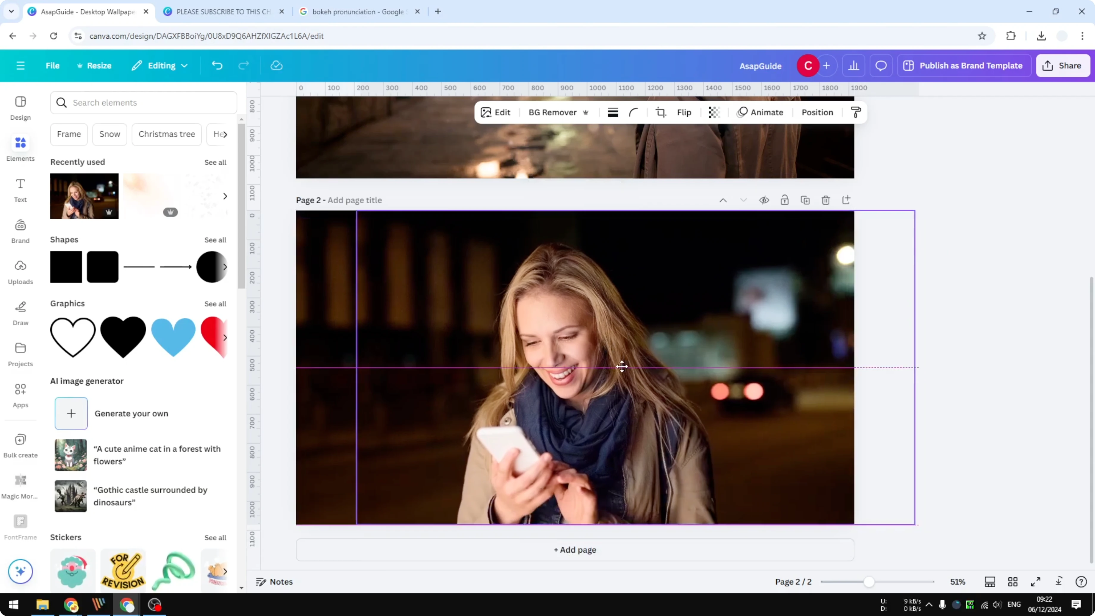 Screenshot from How to Create a Bokeh Effect in Canva at 47s