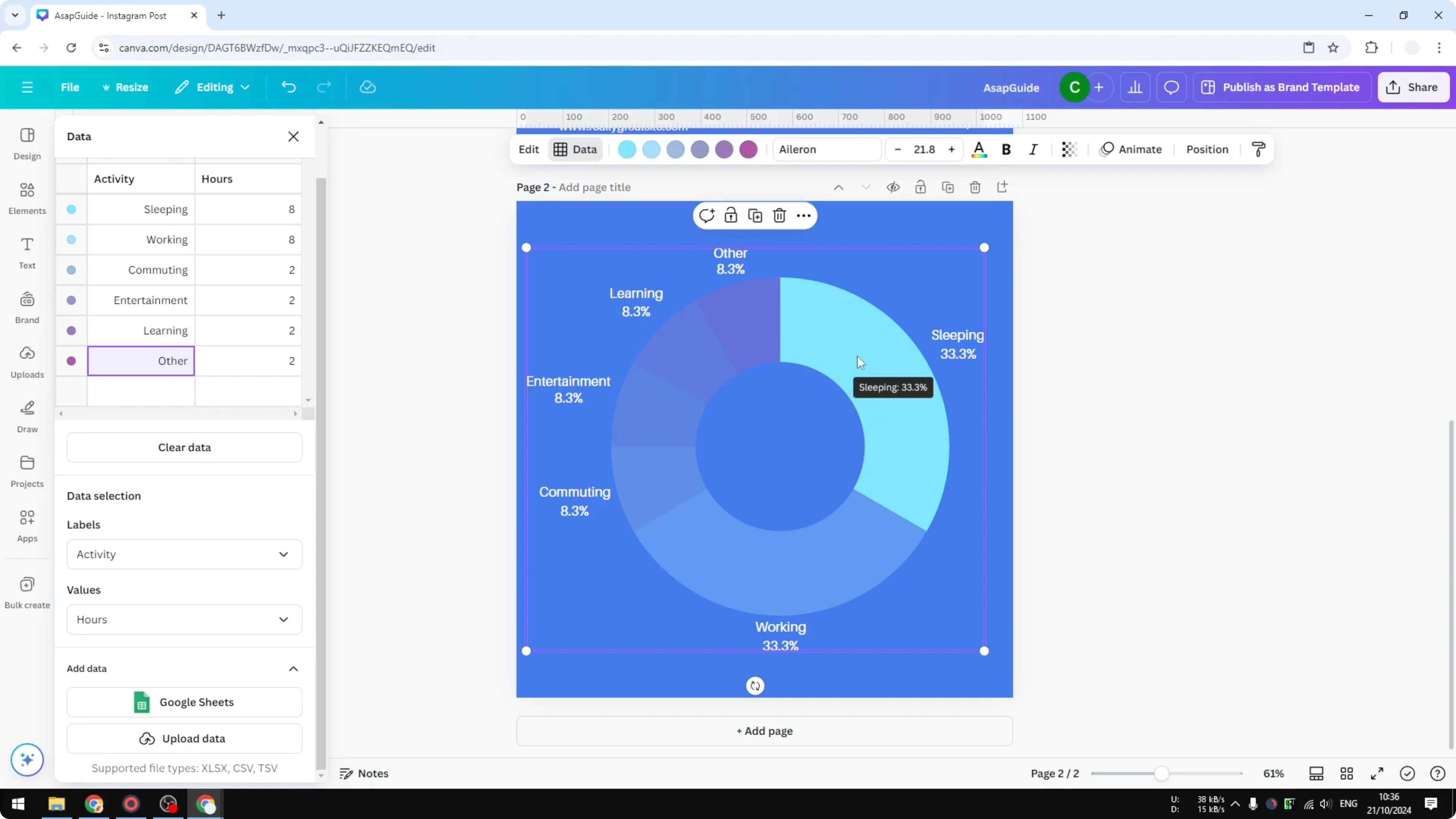 Screenshot from How to Create a Donut Chart in Canva at 125s