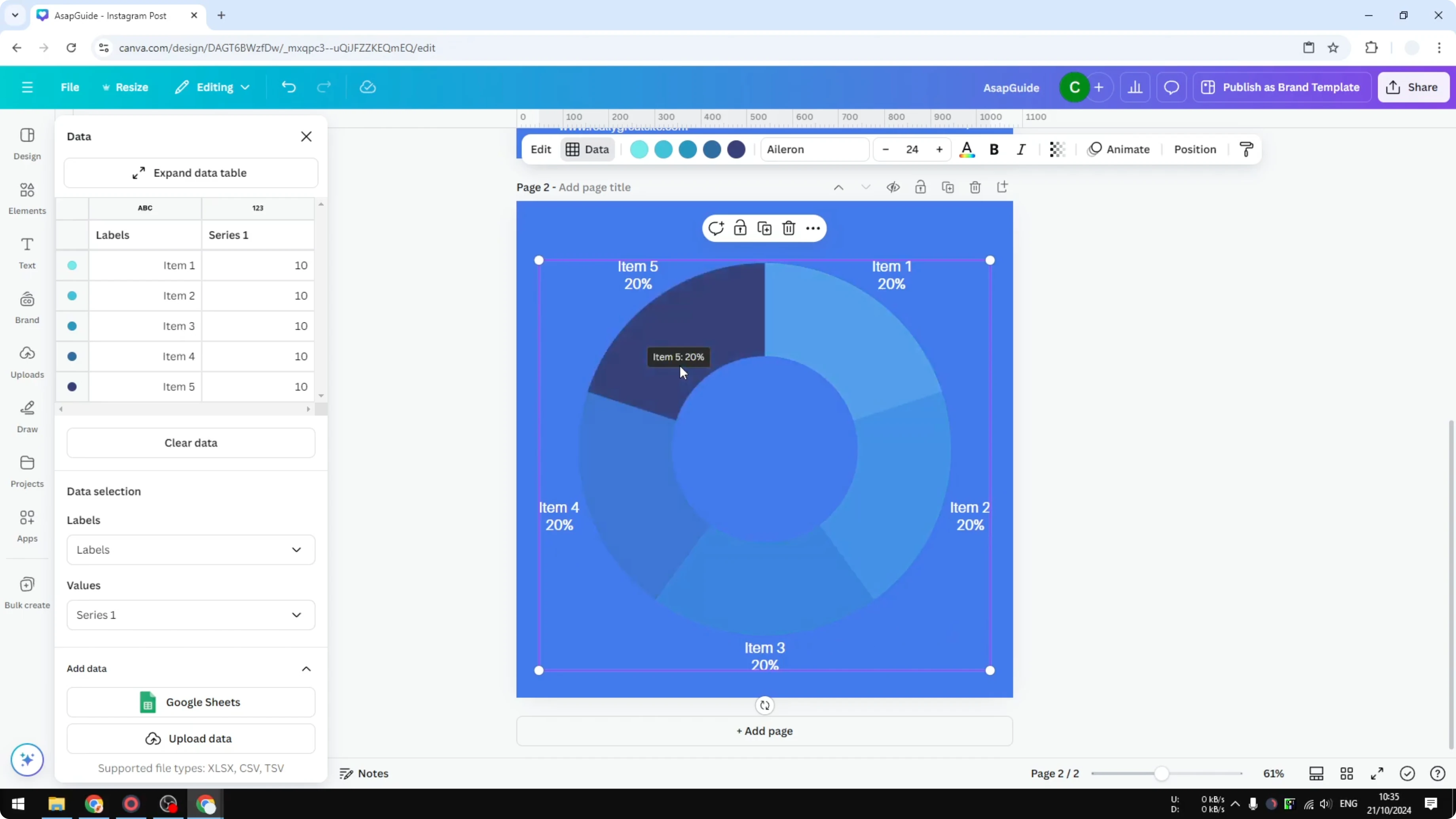 Screenshot from How to Create a Donut Chart in Canva at 38s