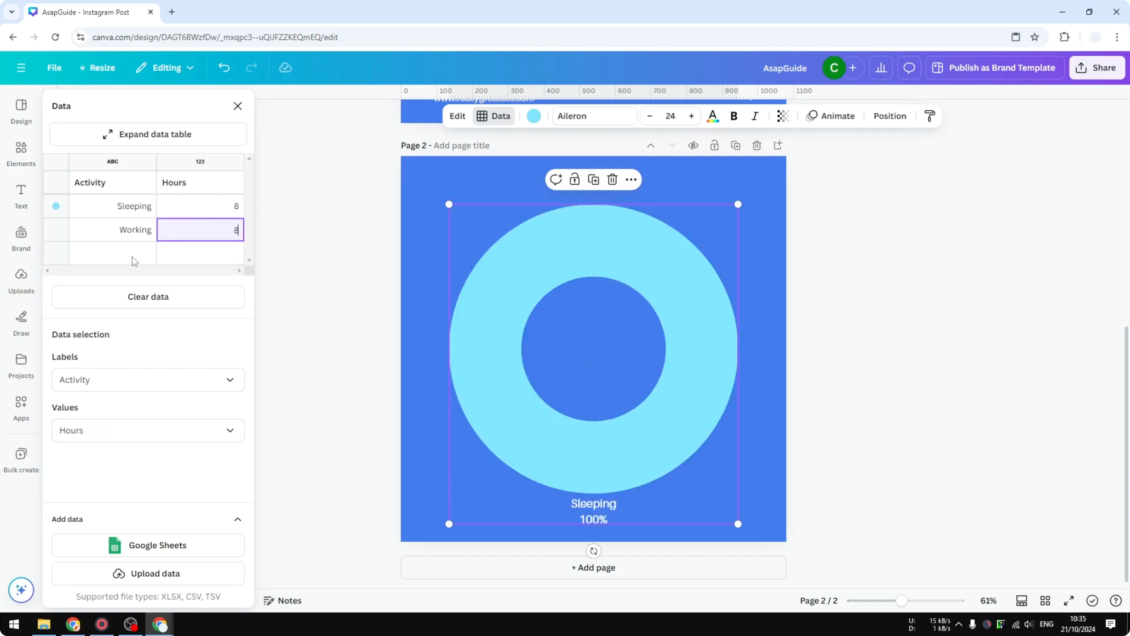 Screenshot from How to Create a Donut Chart in Canva at 69s