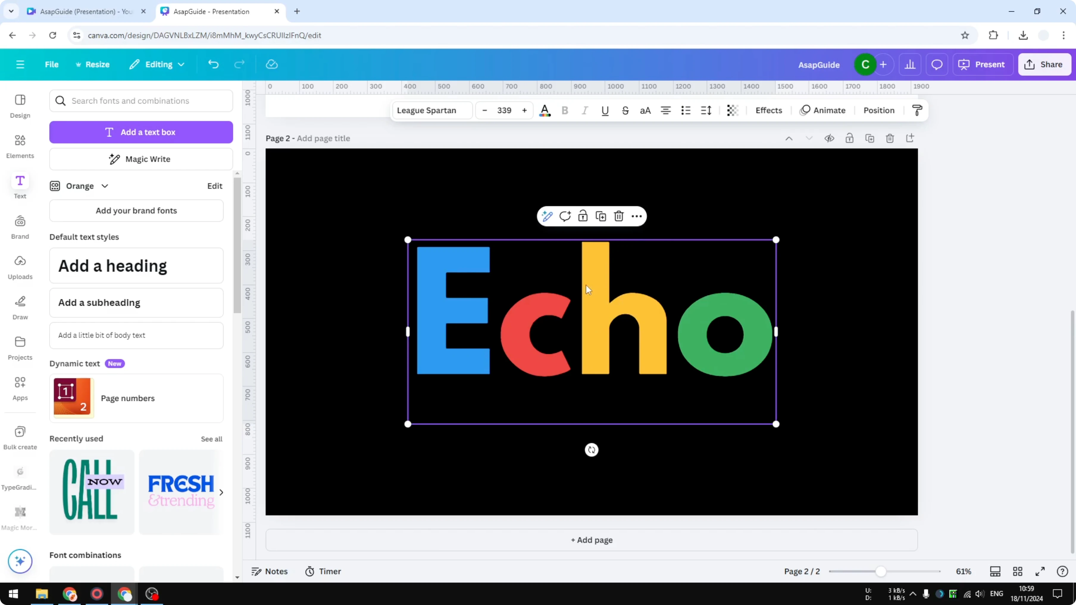 Screenshot from How to Create an Echo Text Effect in Canva at 38s