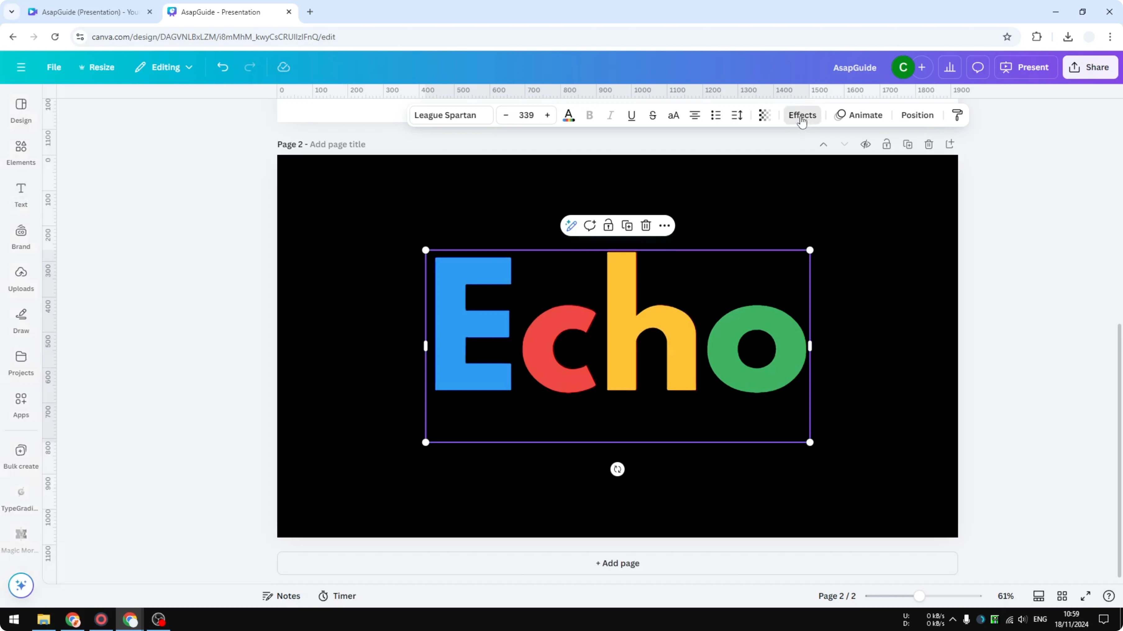 Screenshot from How to Create an Echo Text Effect in Canva at 47s
