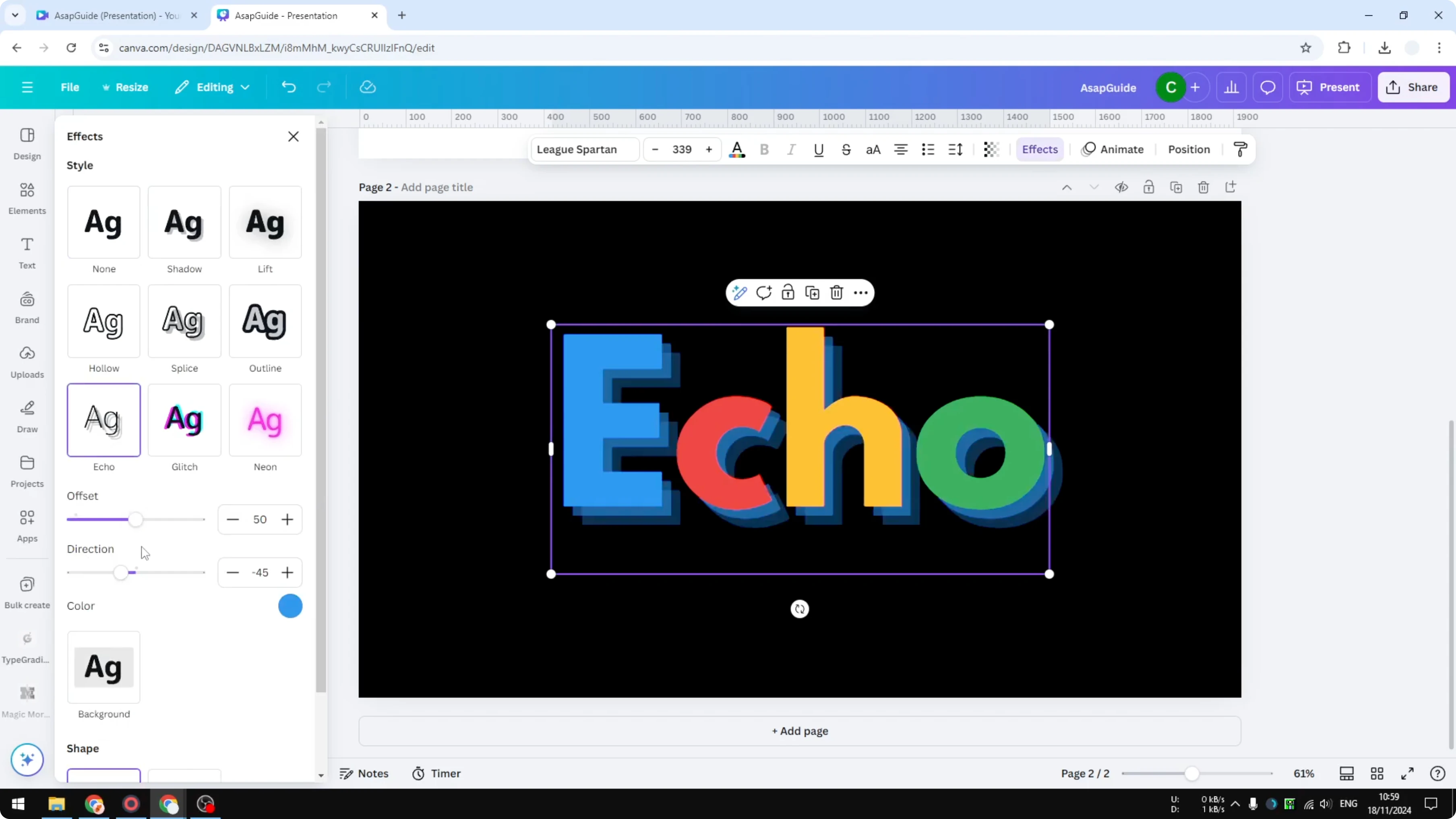 Screenshot from How to Create an Echo Text Effect in Canva at 53s