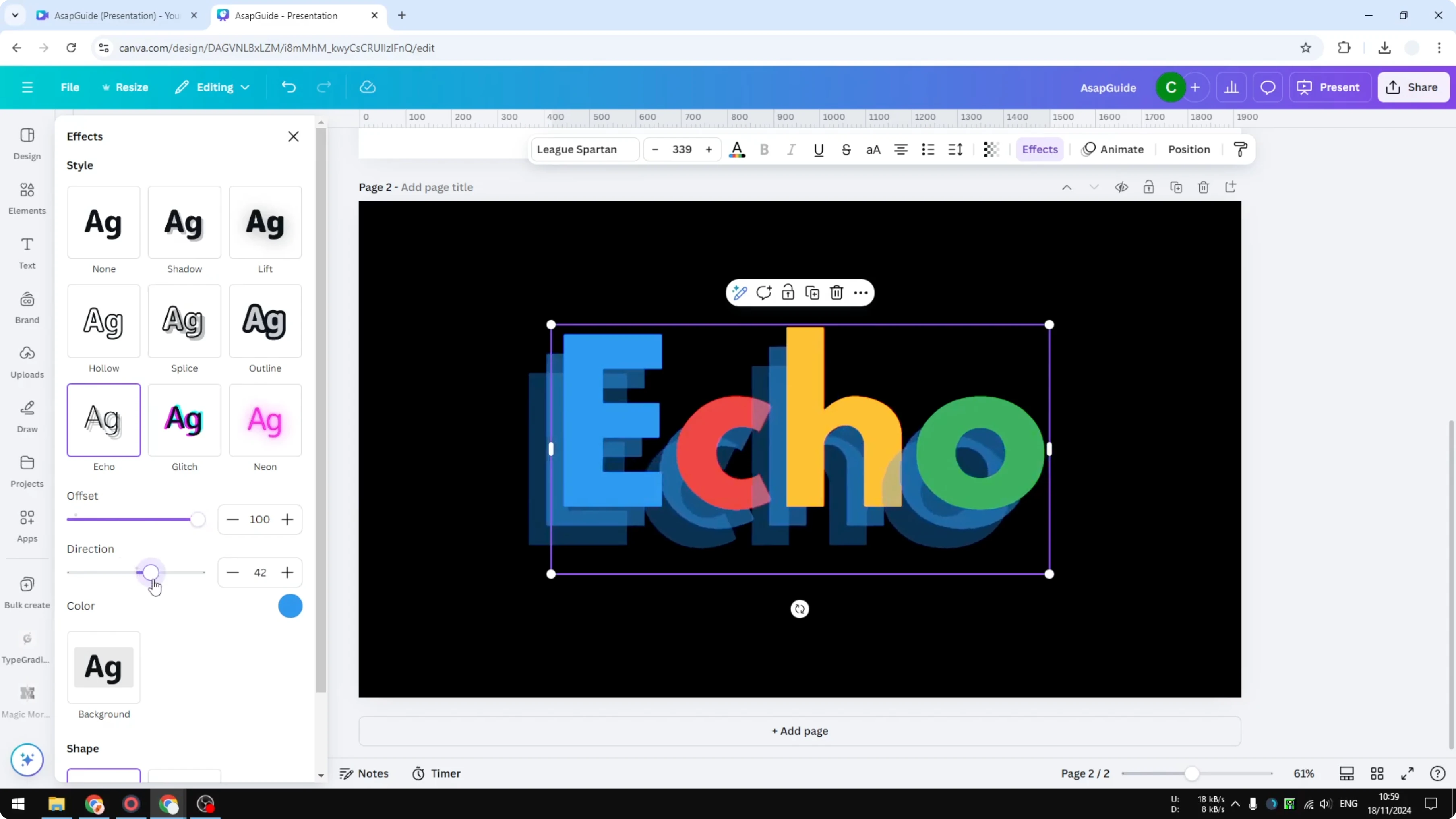 Screenshot from How to Create an Echo Text Effect in Canva at 63s