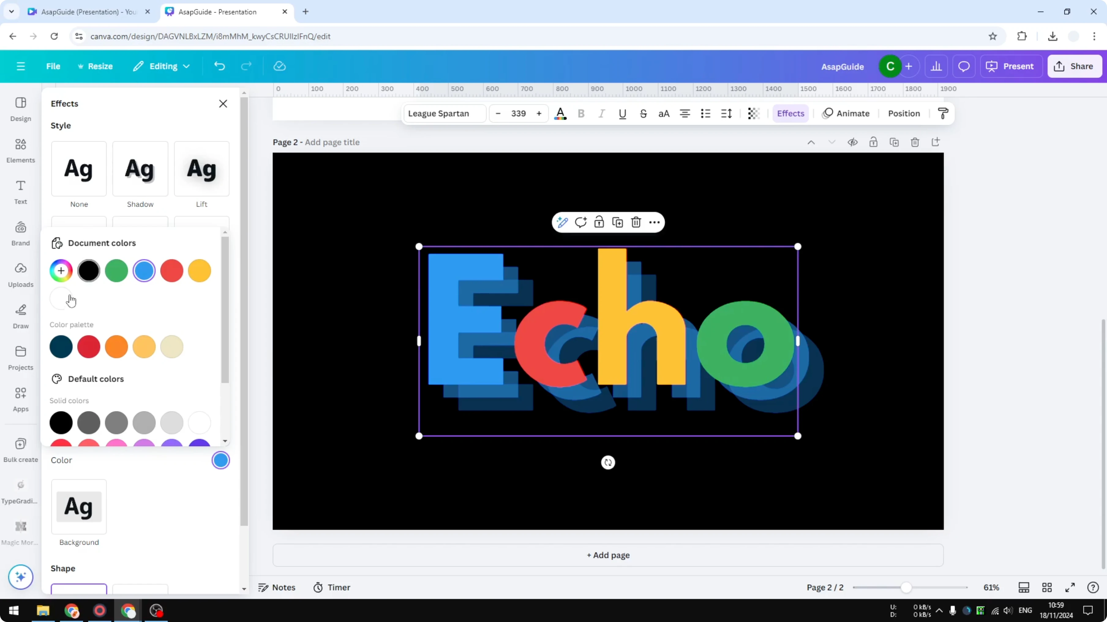 Screenshot from How to Create an Echo Text Effect in Canva at 74s
