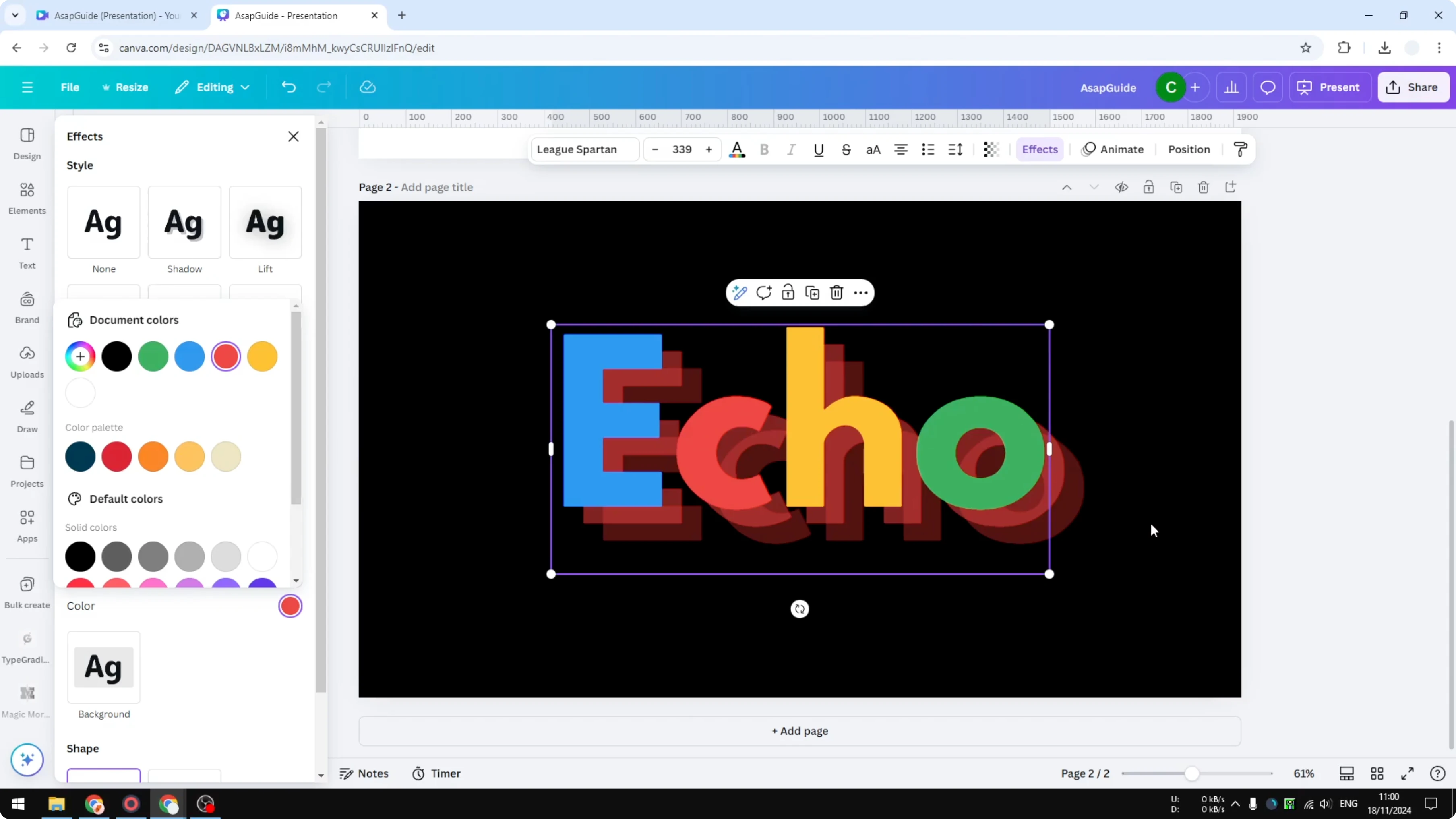 Screenshot from How to Create an Echo Text Effect in Canva at 90s