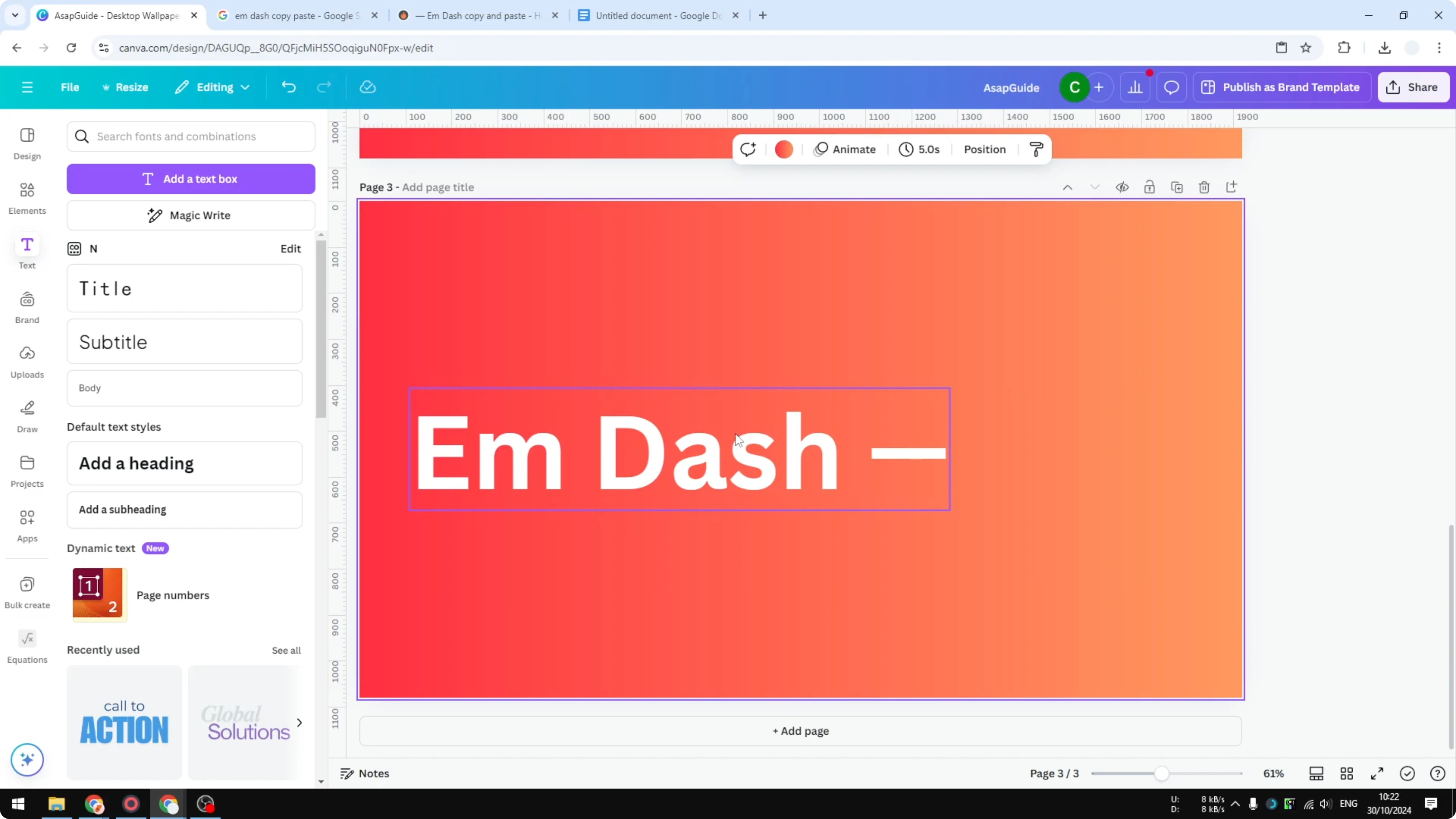Screenshot from How to Create an Em Dash in Canva at 108s