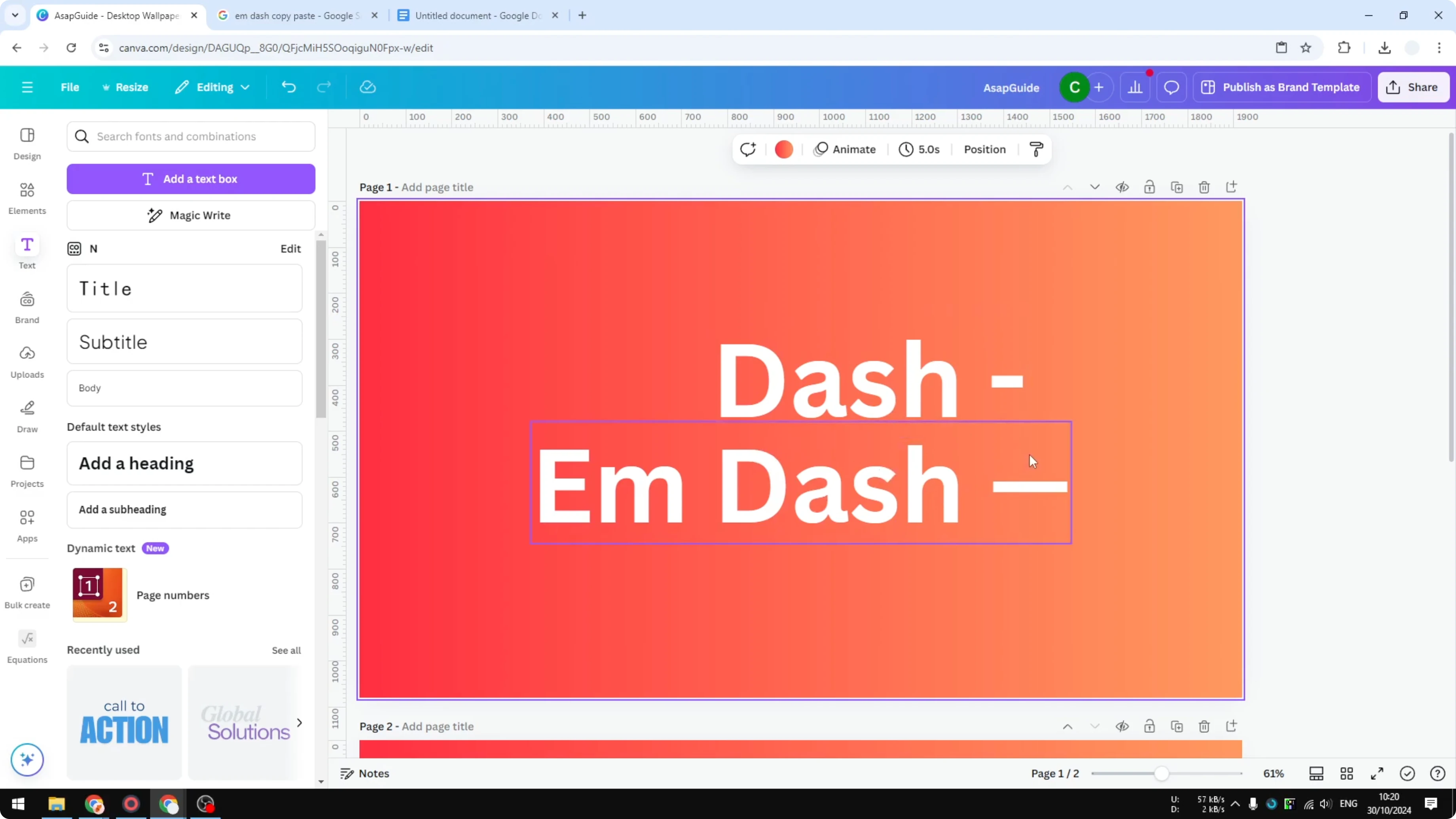 Screenshot from How to Create an Em Dash in Canva at 19s