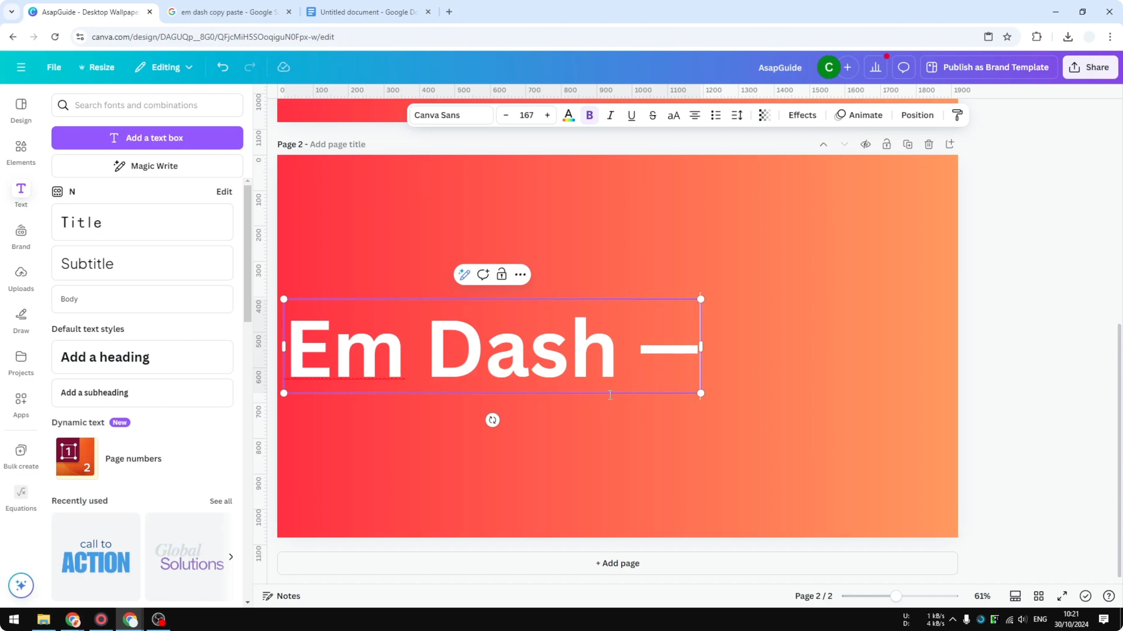 Screenshot from How to Create an Em Dash in Canva at 44s