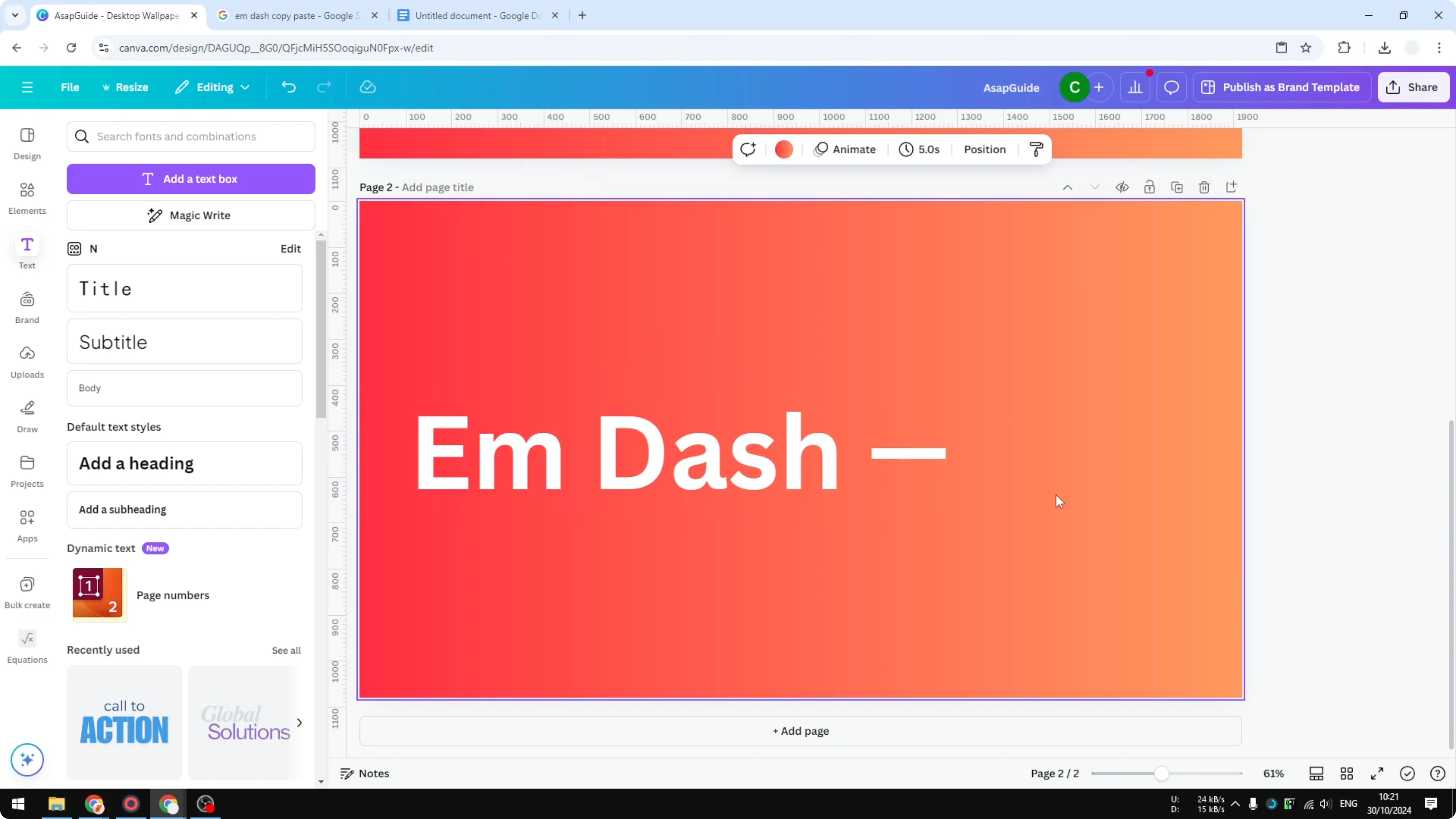 Screenshot from How to Create an Em Dash in Canva at 82s