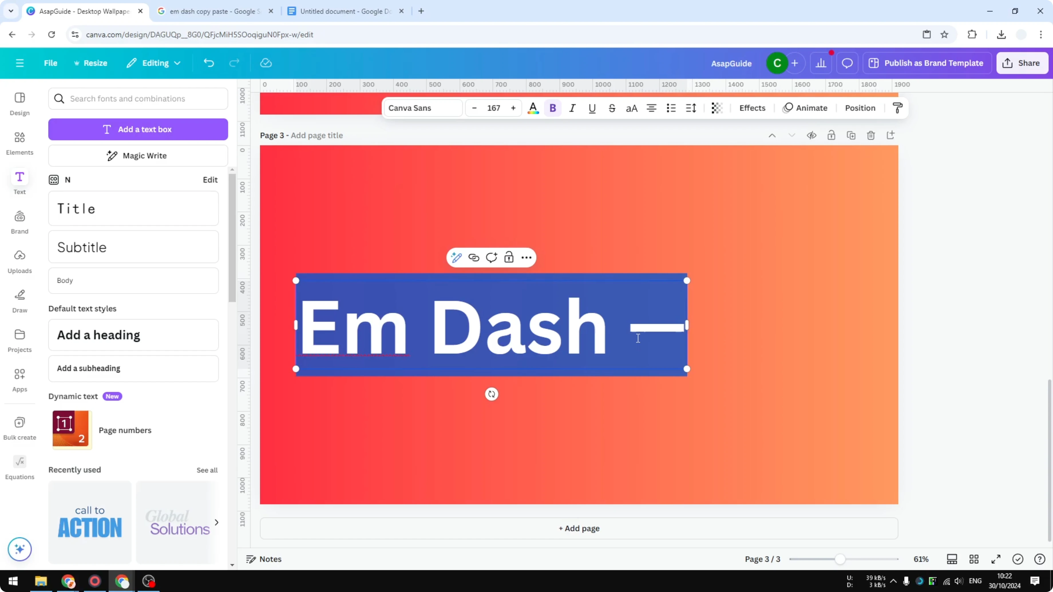 Screenshot from How to Create an Em Dash in Canva at 87s