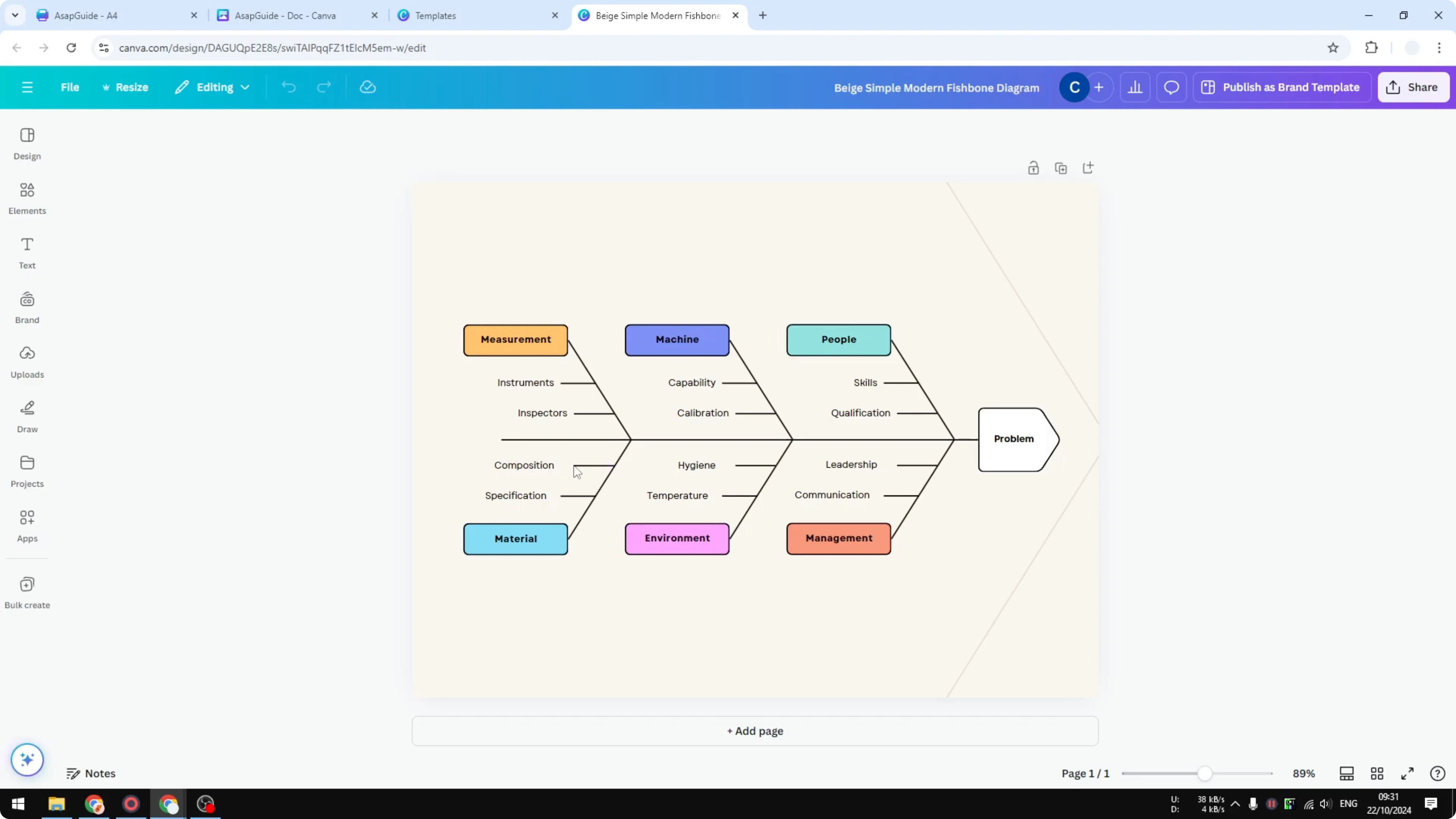 Screenshot from How to Create a Fishbone Diagram in Canva at 45s