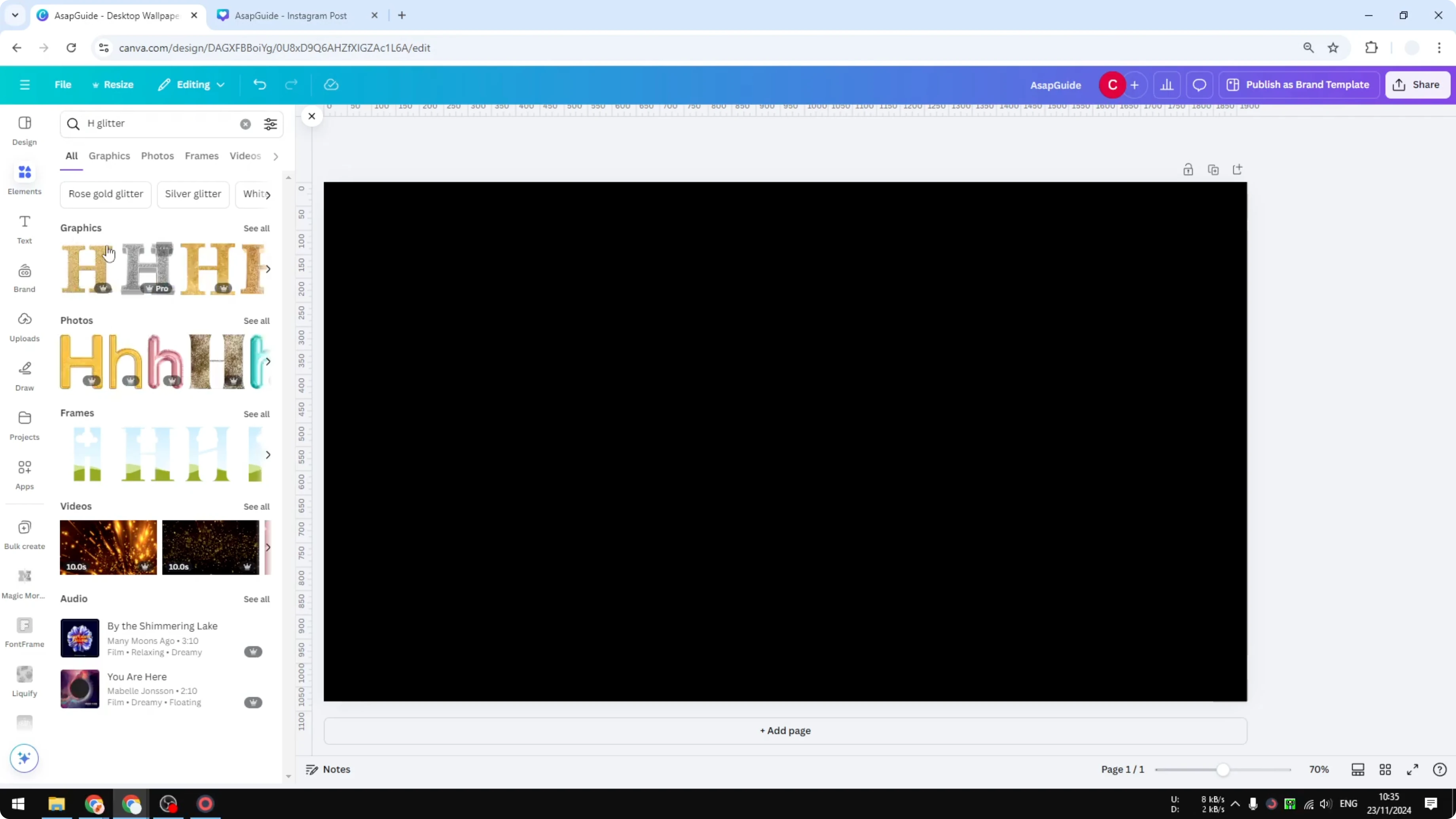 Screenshot from How to Create Glitter Letters in Canva at 131s