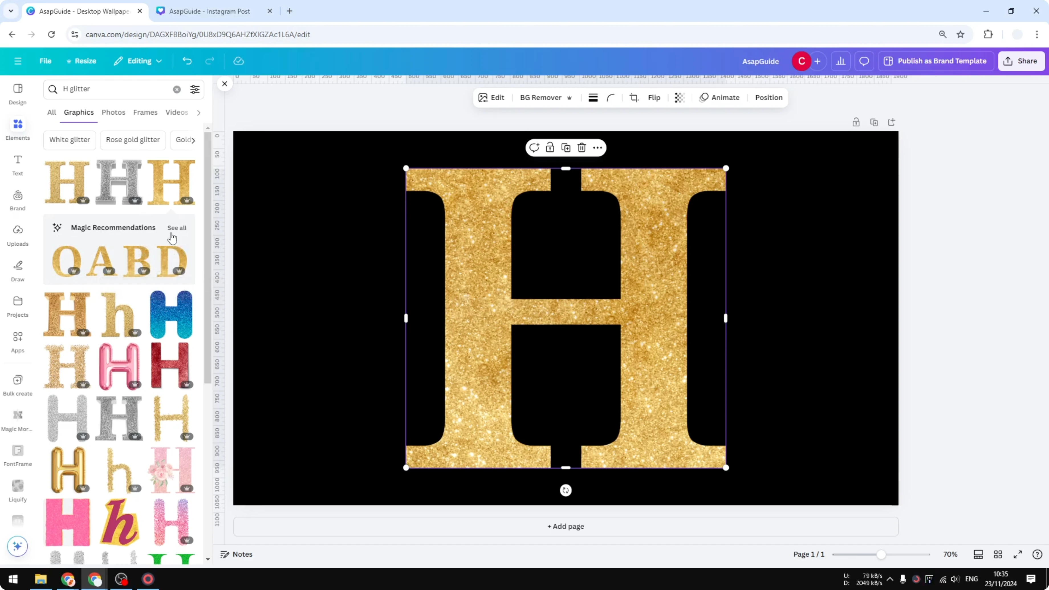 Screenshot from How to Create Glitter Letters in Canva at 145s