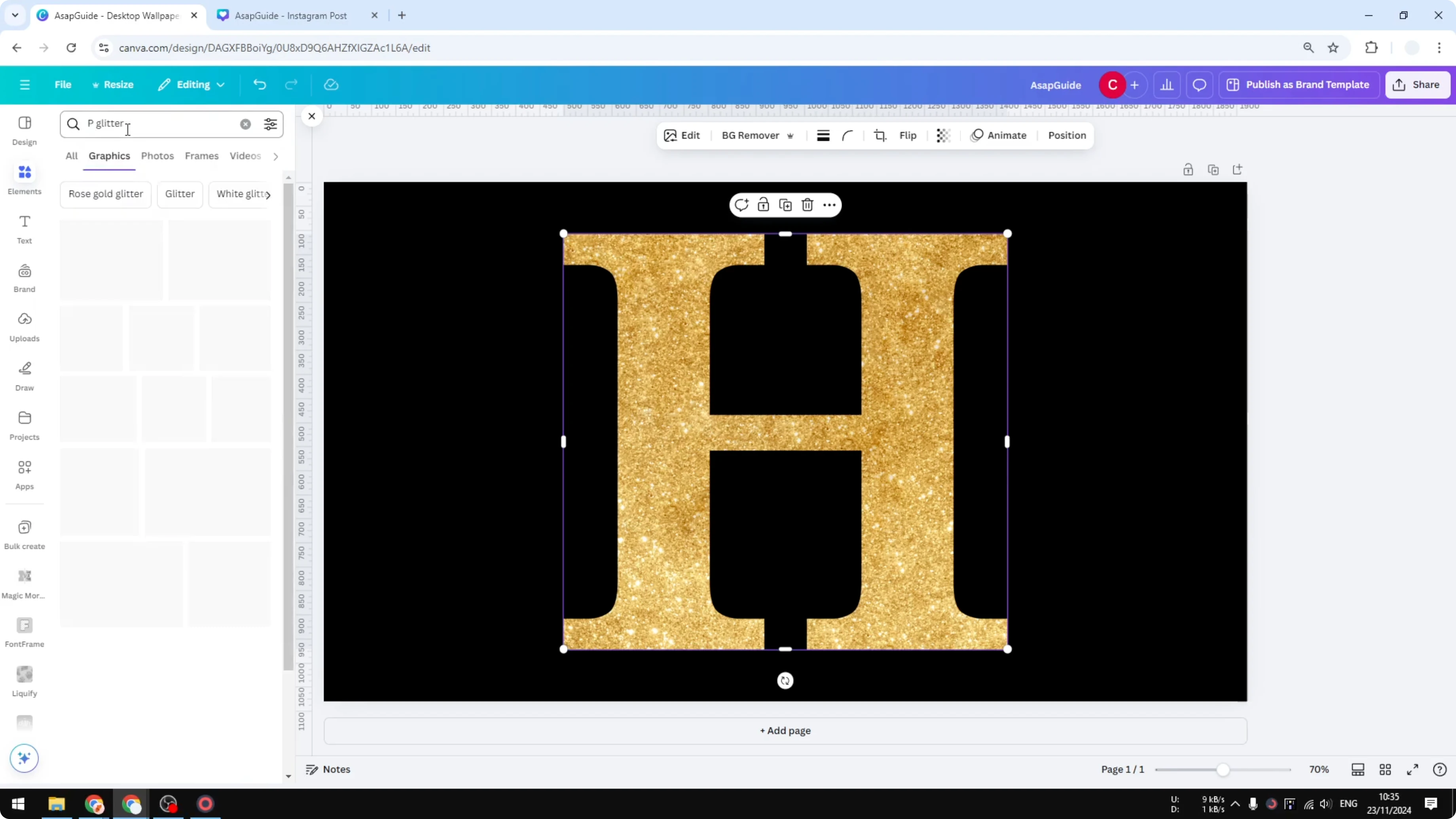 Screenshot from How to Create Glitter Letters in Canva at 157s