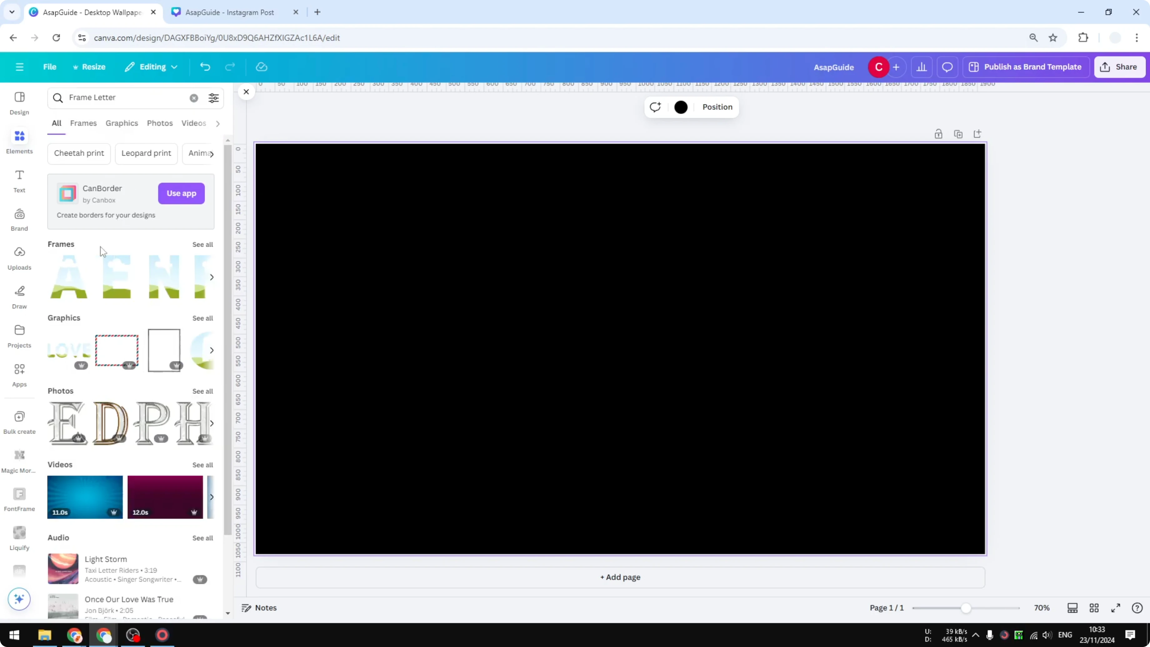 Screenshot from How to Create Glitter Letters in Canva at 43s