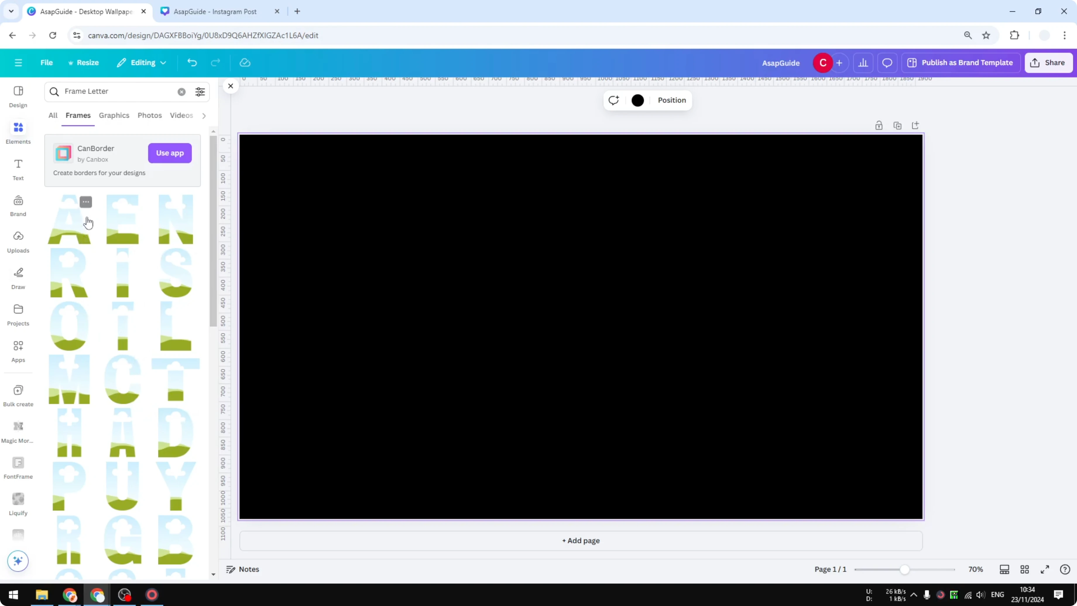 Screenshot from How to Create Glitter Letters in Canva at 51s
