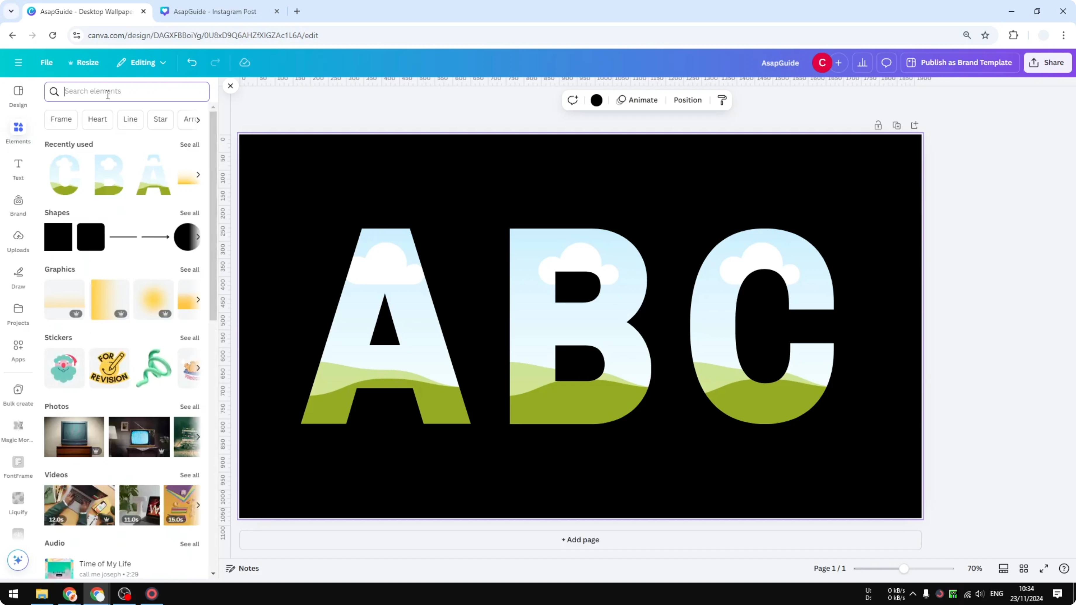 Screenshot from How to Create Glitter Letters in Canva at 69s