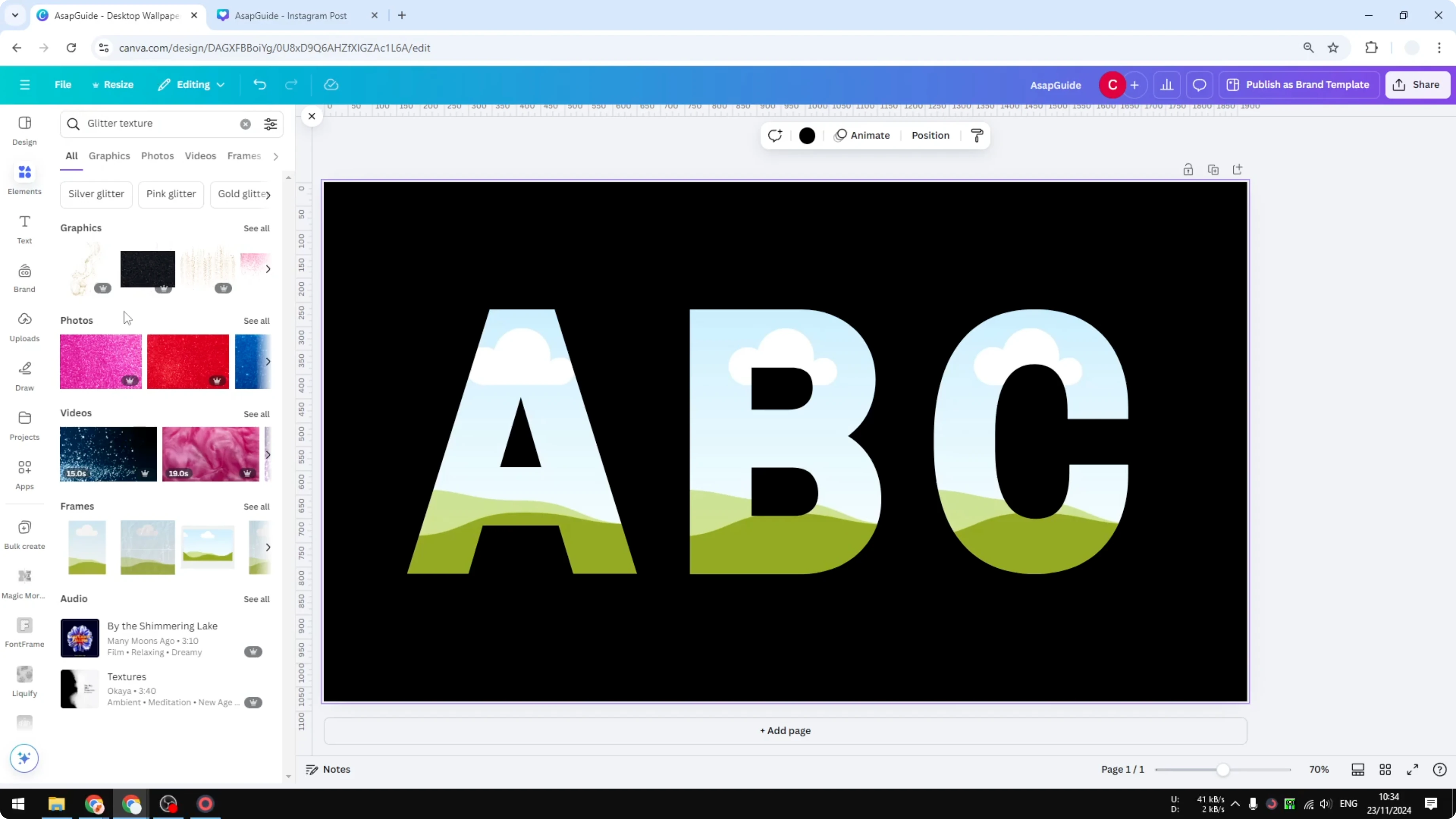 Screenshot from How to Create Glitter Letters in Canva at 78s