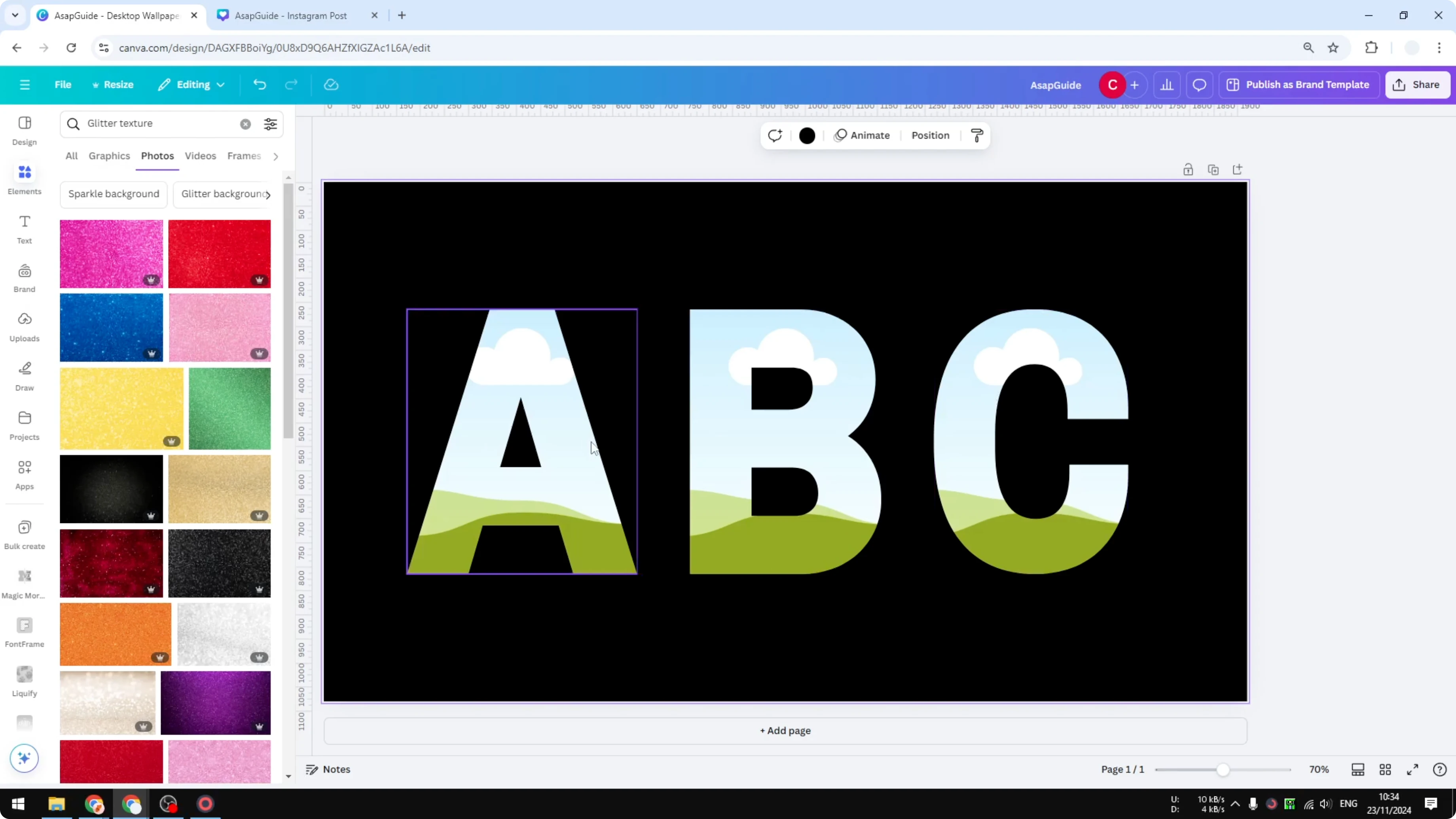 Screenshot from How to Create Glitter Letters in Canva at 83s