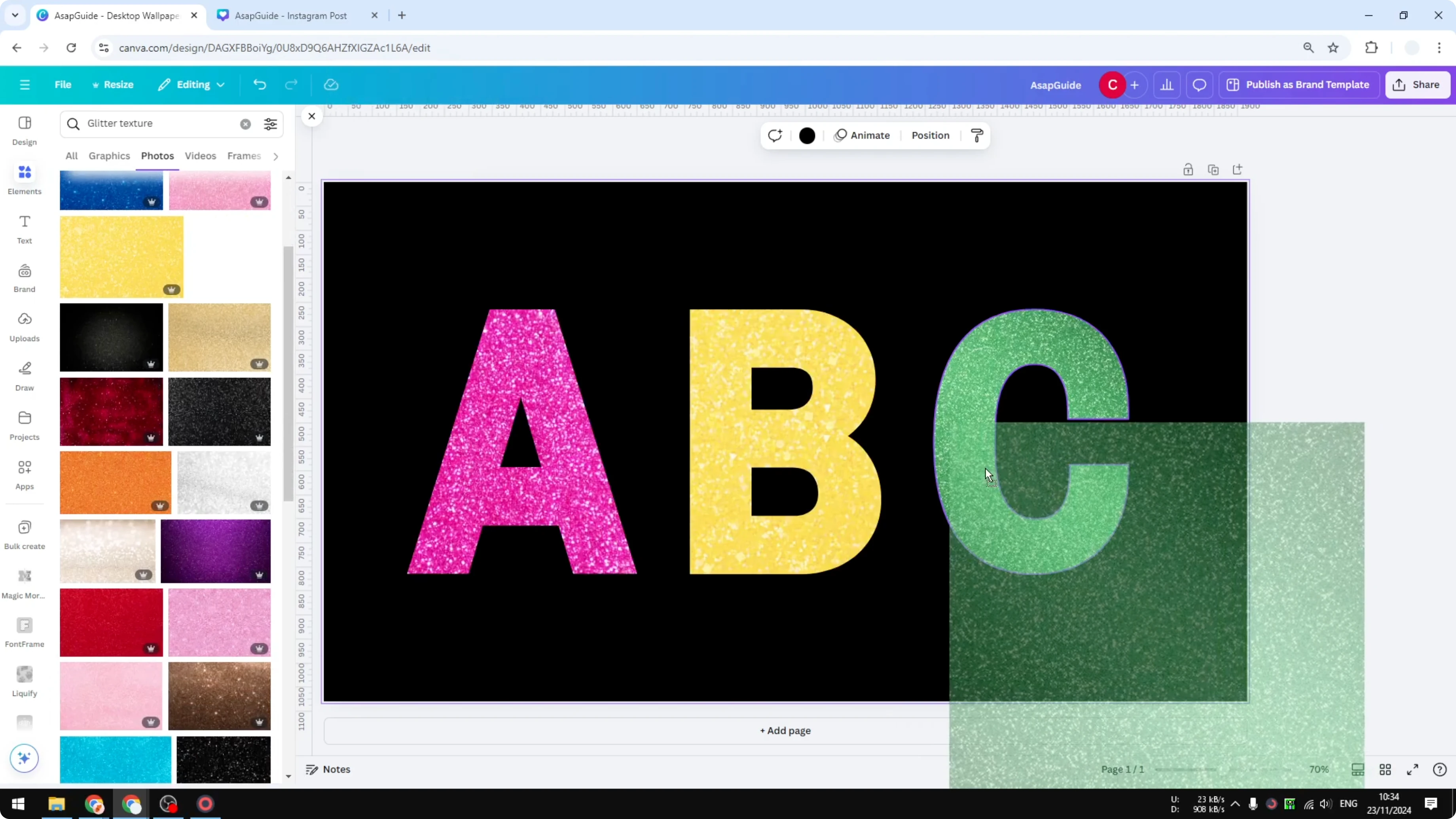 Screenshot from How to Create Glitter Letters in Canva at 97s