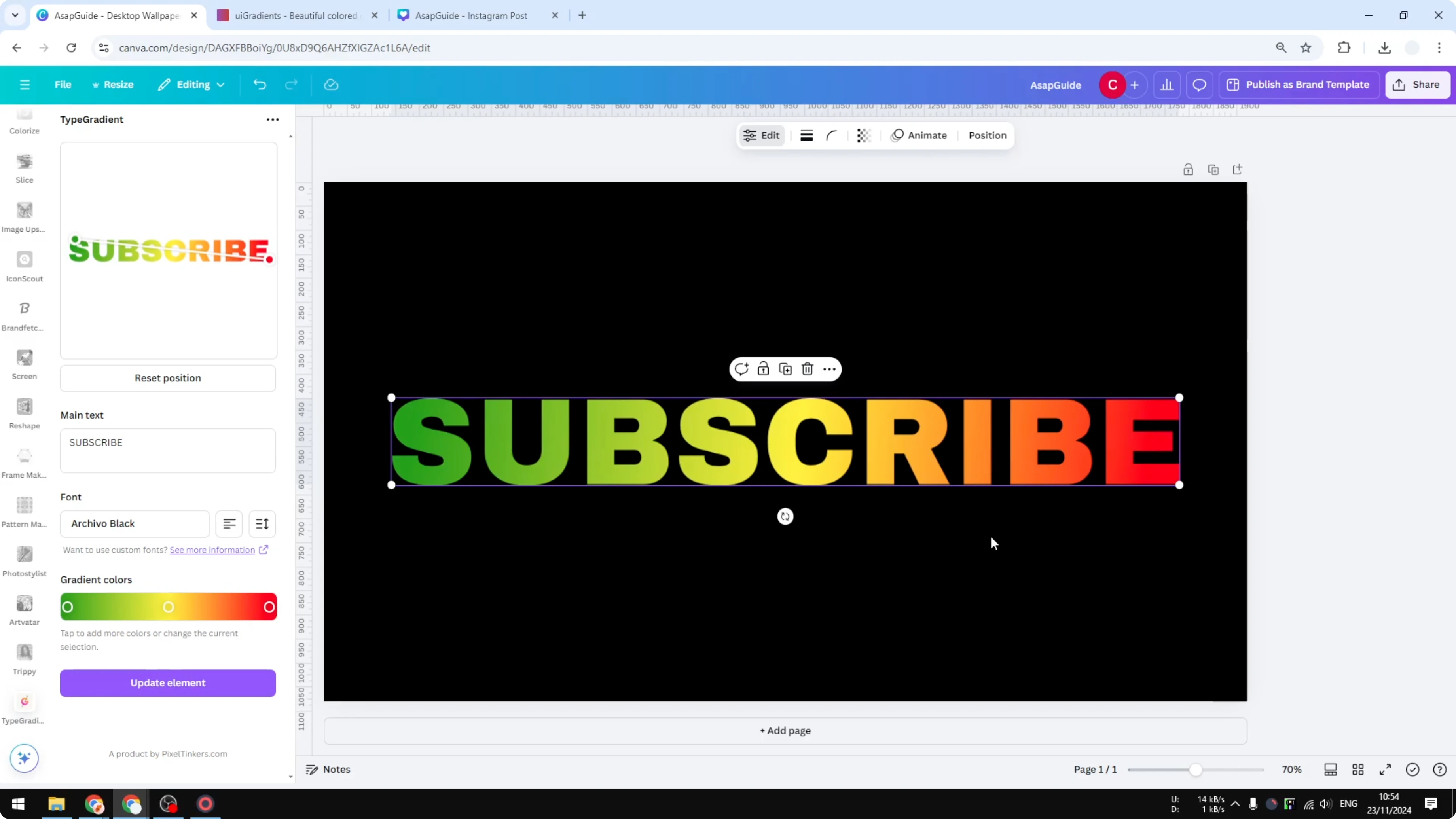 Screenshot from How to Create Gradient Text in Canva at 158s