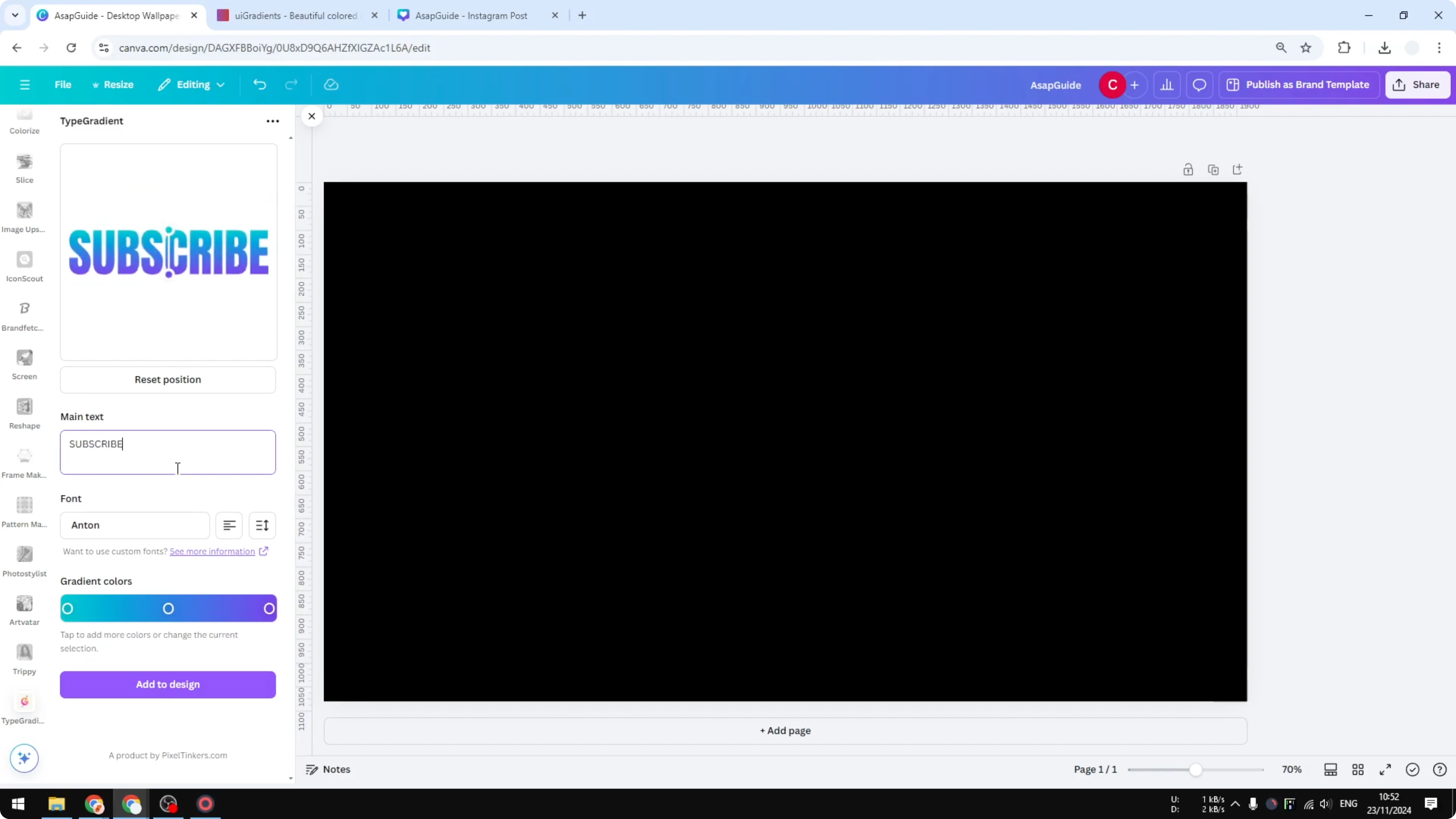 Screenshot from How to Create Gradient Text in Canva at 47s