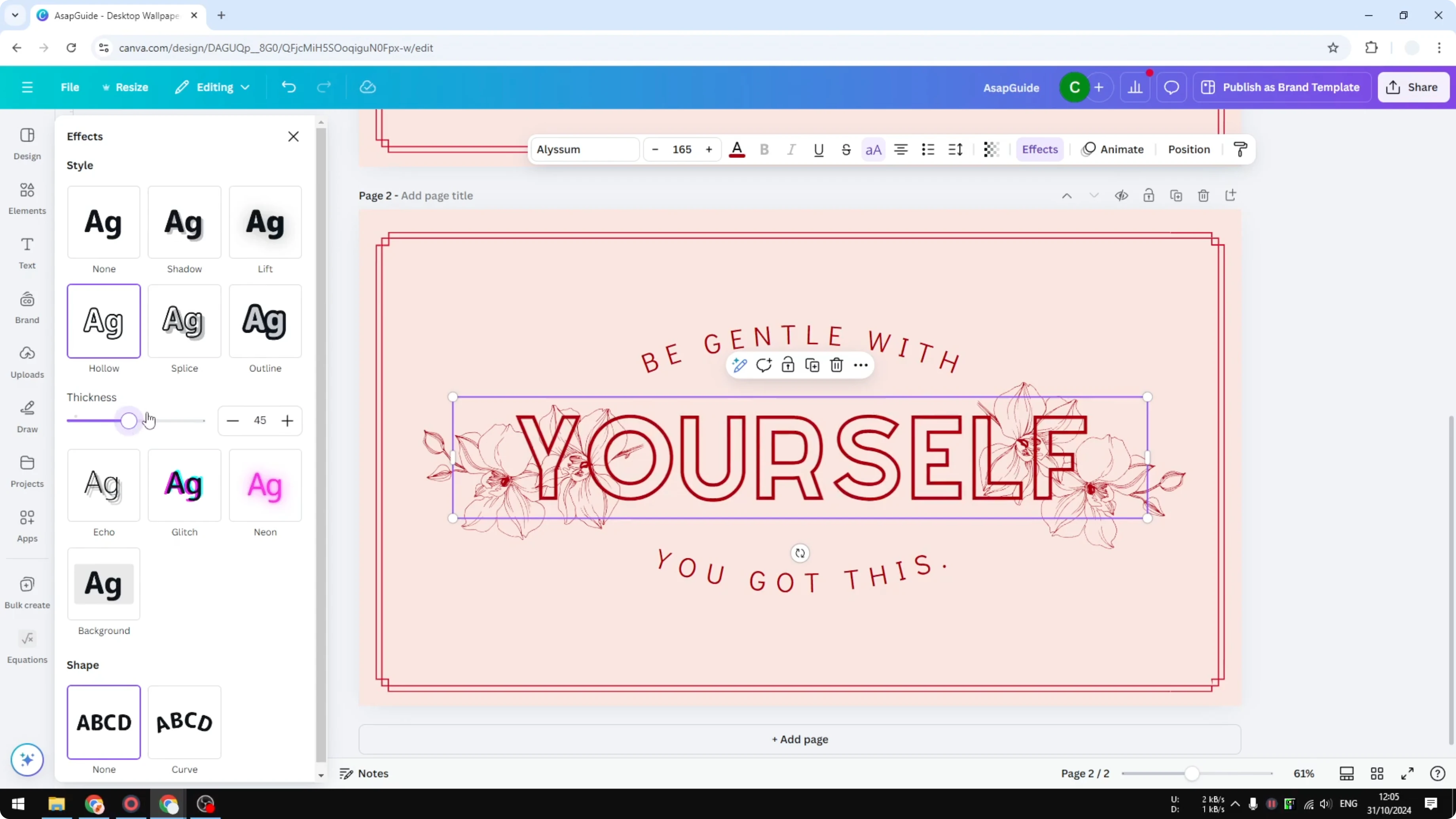 Screenshot from How to Create a Hollow Text Effect in Canva at 74s