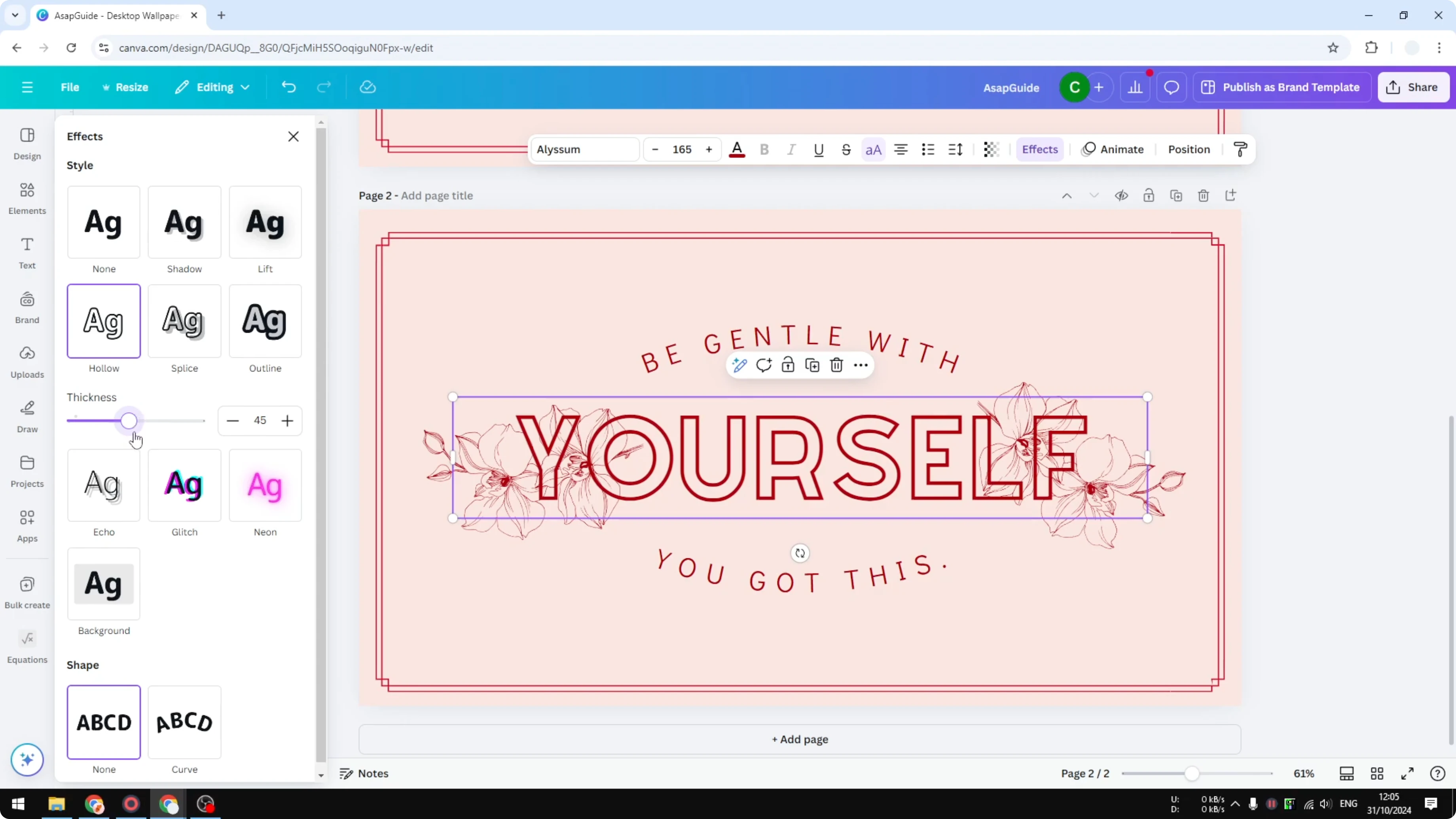 Screenshot from How to Create a Hollow Text Effect in Canva at 78s