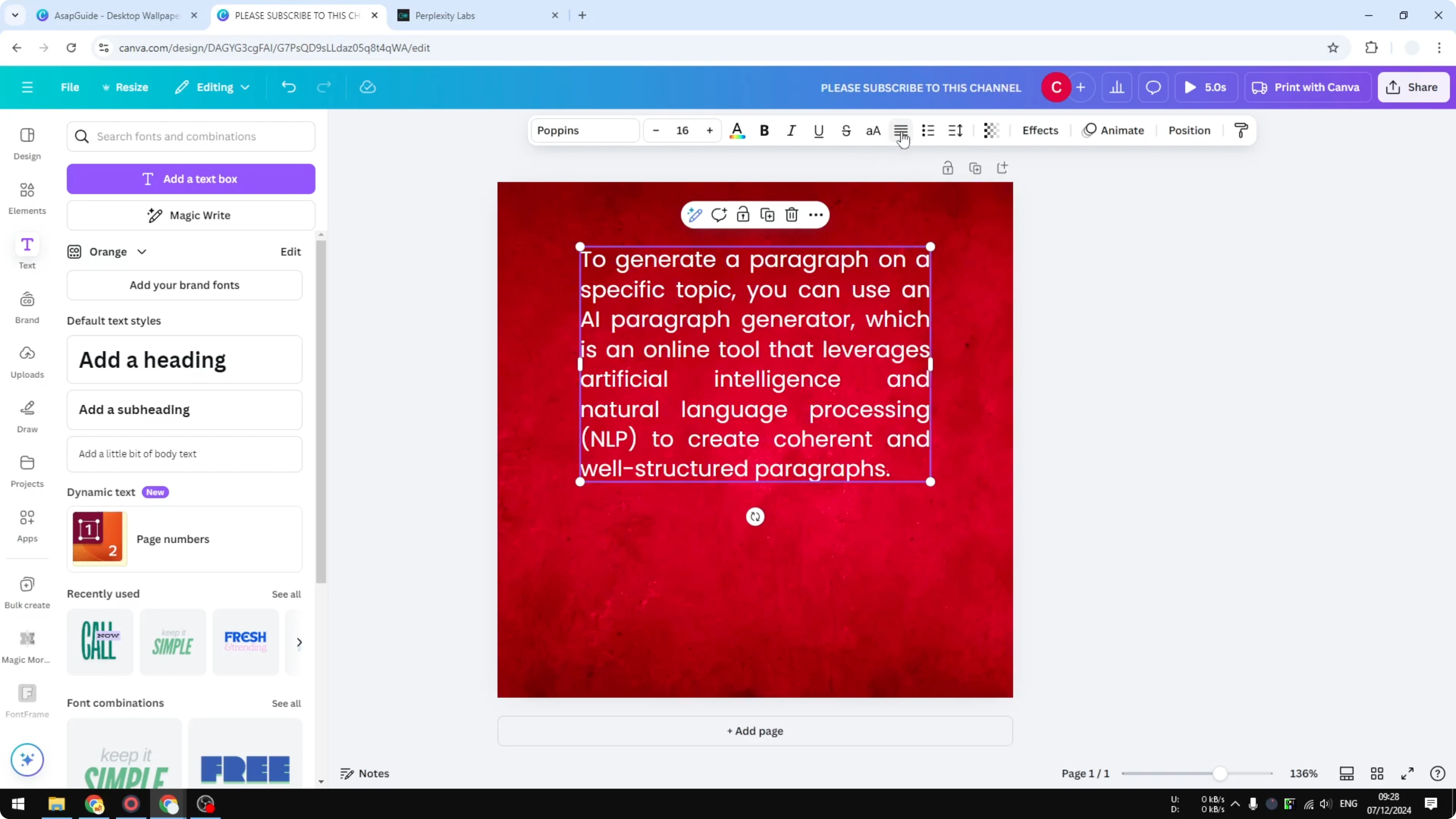Screenshot from How to Create a Justified Text Effect in Canva at 31s