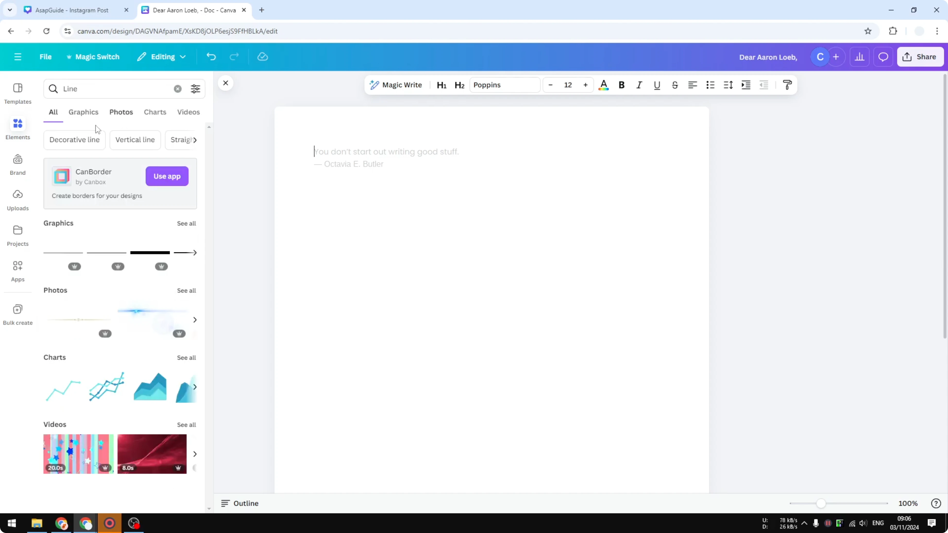 Screenshot from How to Create Lined Pages in Canva at 31s