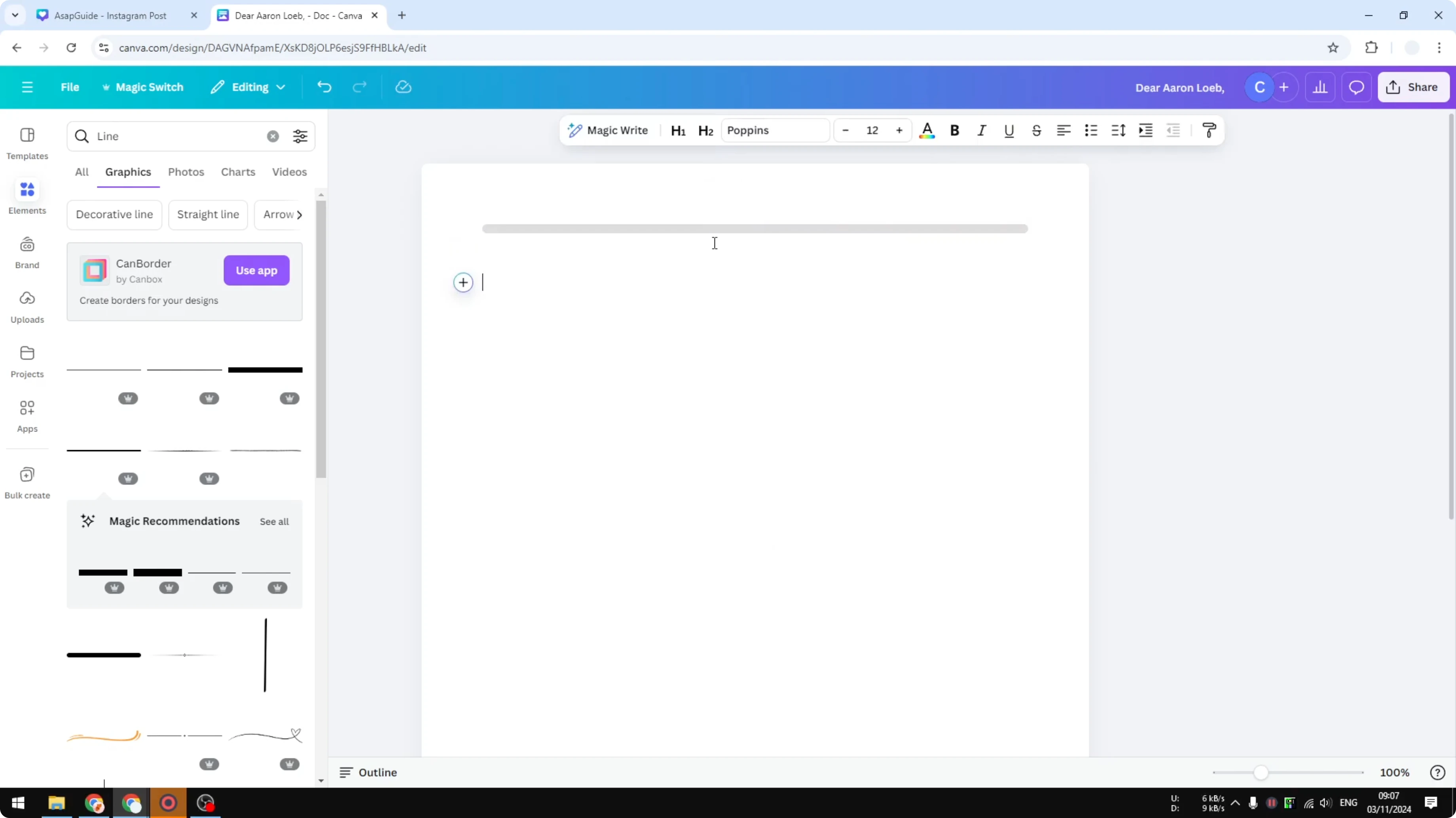 Screenshot from How to Create Lined Pages in Canva at 64s