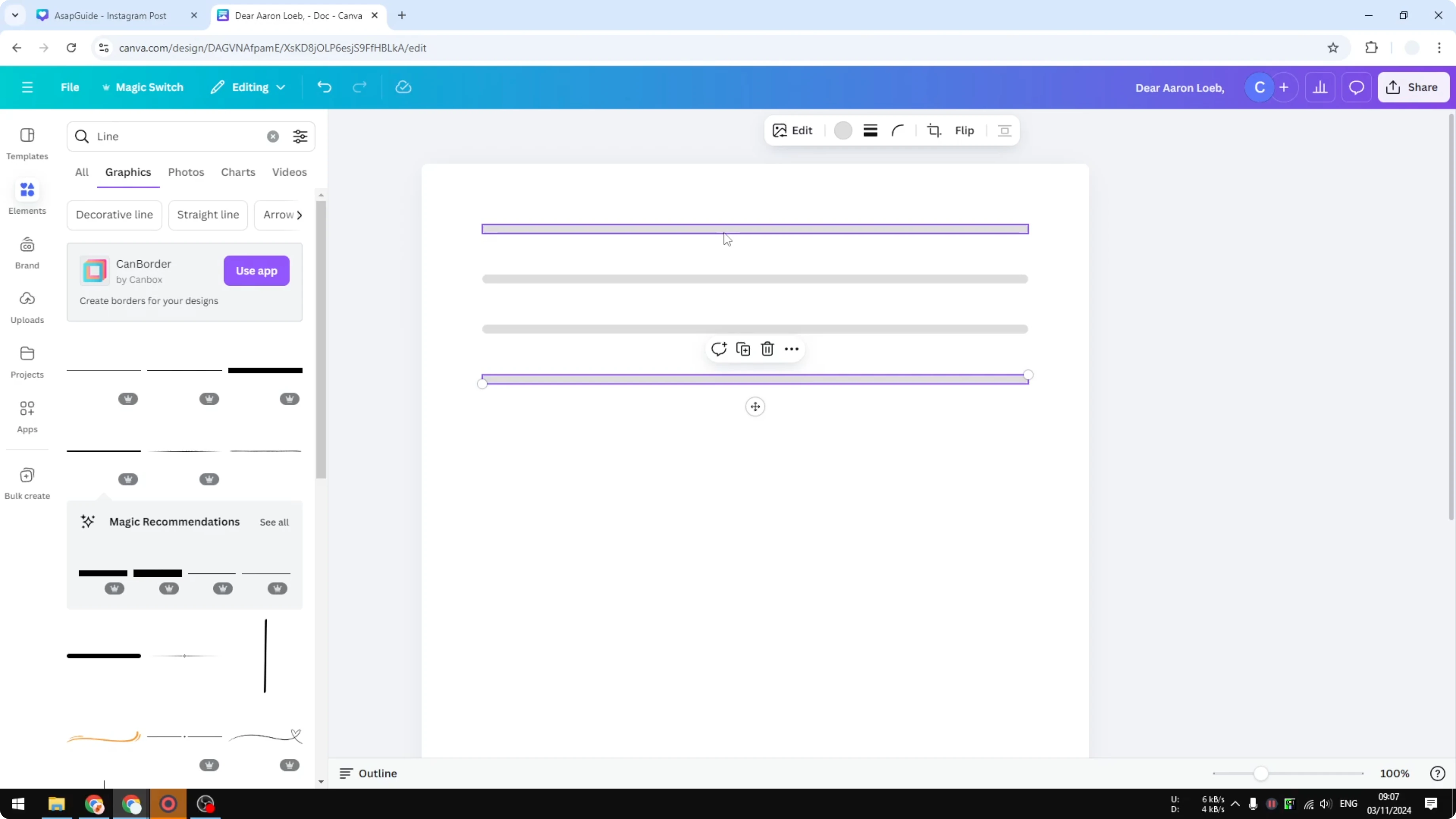 Screenshot from How to Create Lined Pages in Canva at 70s
