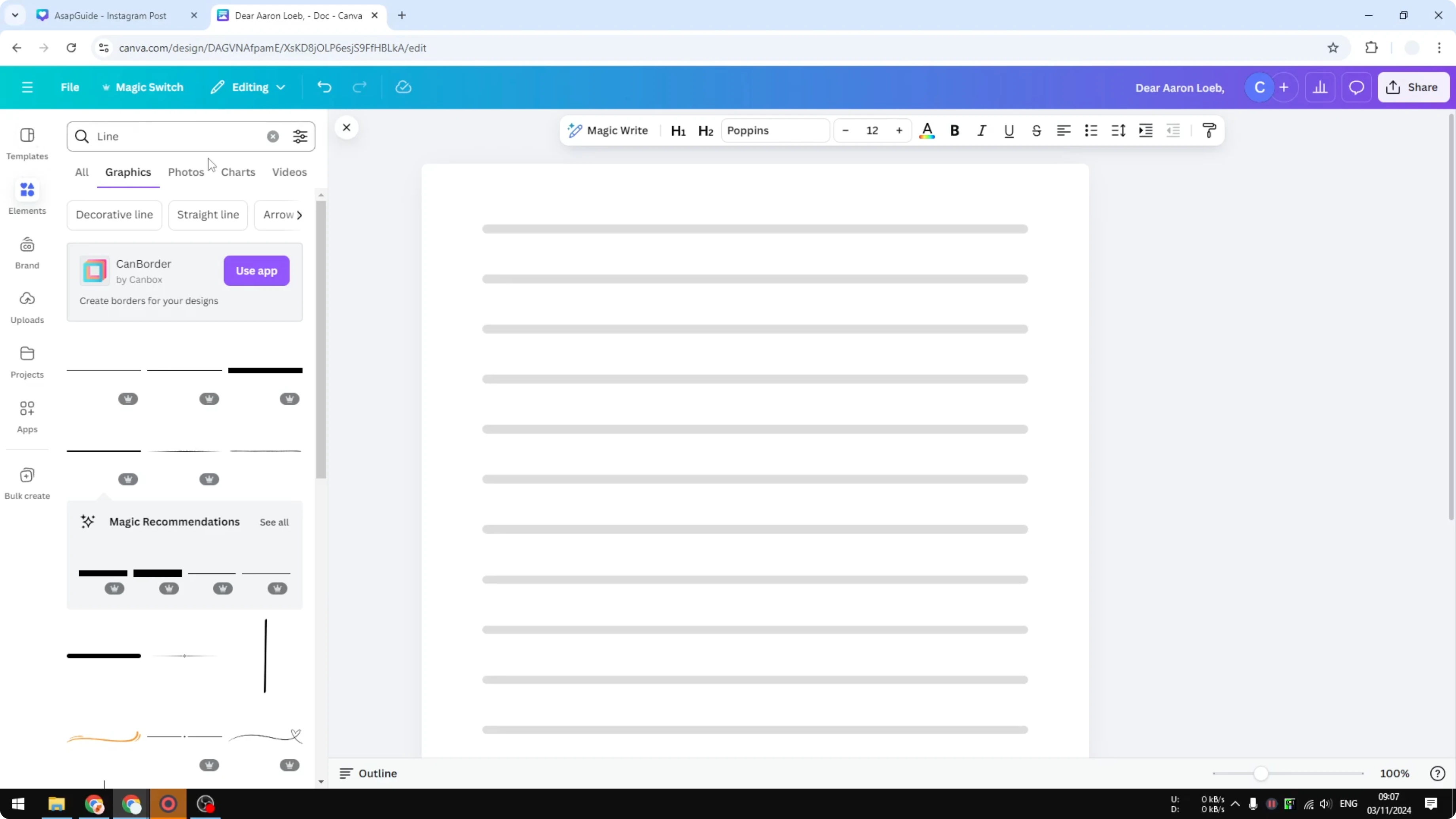 Screenshot from How to Create Lined Pages in Canva at 93s