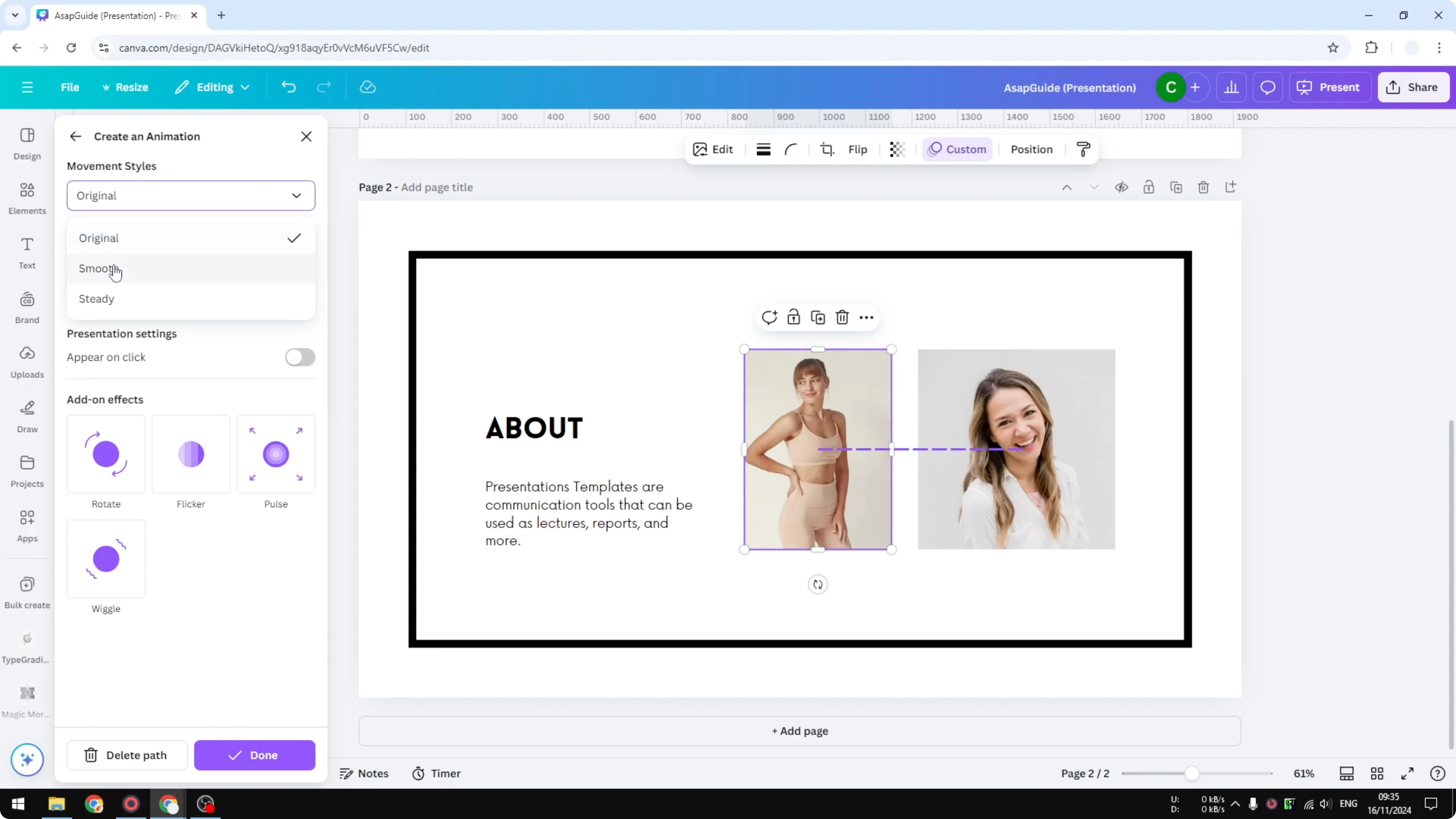 Screenshot from How to Create Motion Path Animations in Canva at 104s