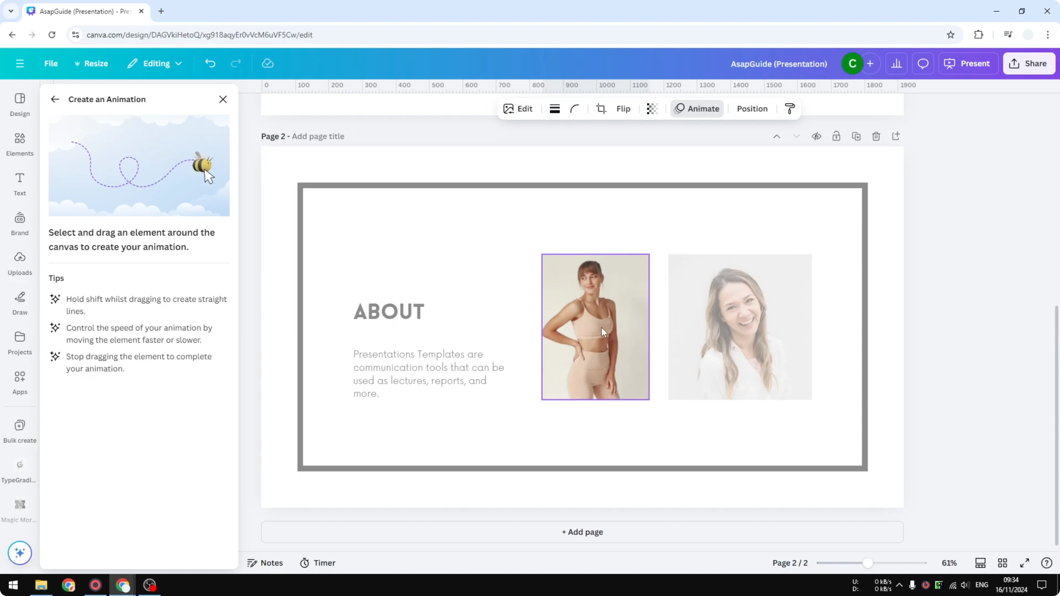 Screenshot from How to Create Motion Path Animations in Canva at 67s