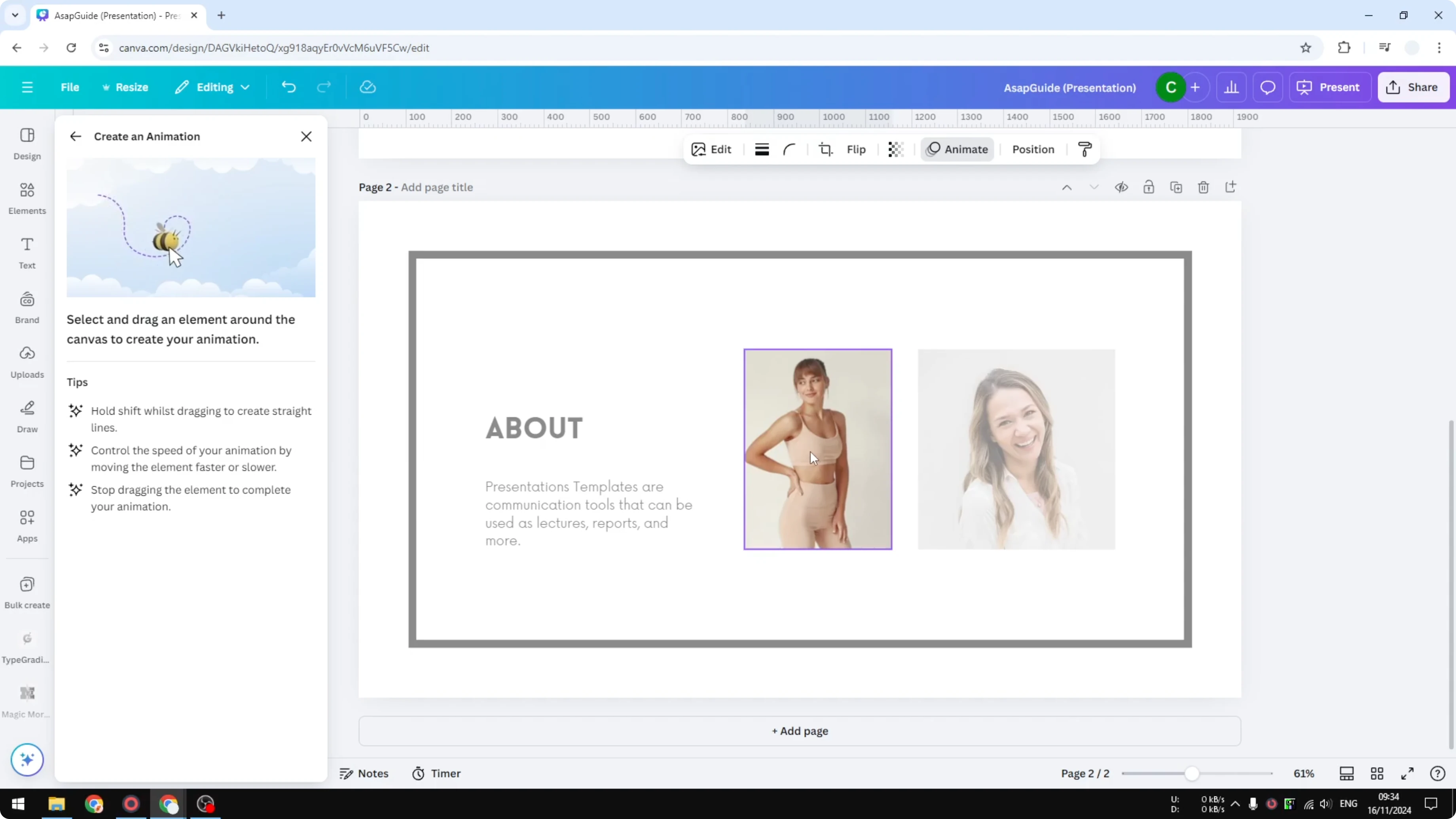 Screenshot from How to Create Motion Path Animations in Canva at 85s