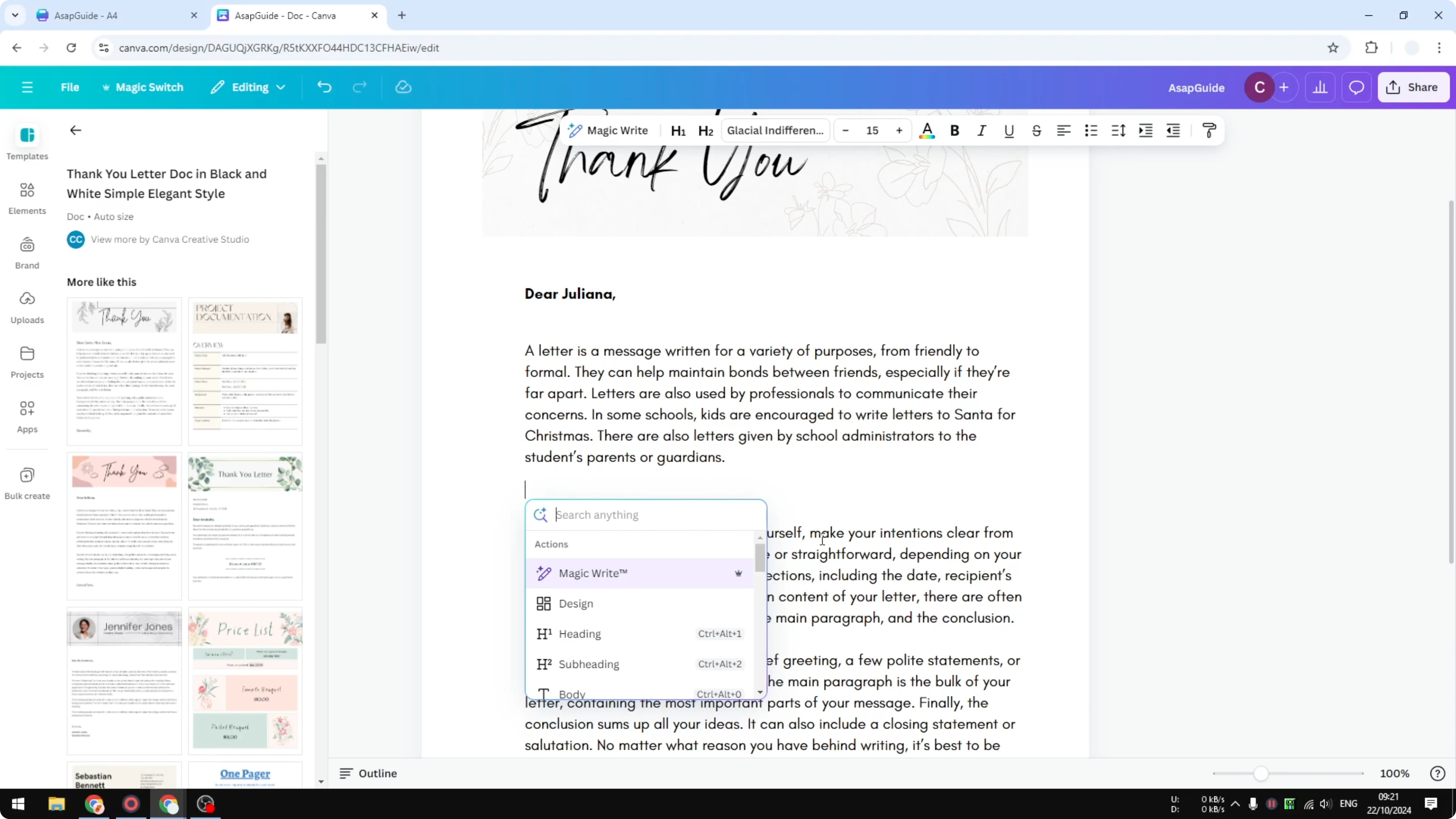 Screenshot from How to Create a Pagebreak in Canva Docs at 50s