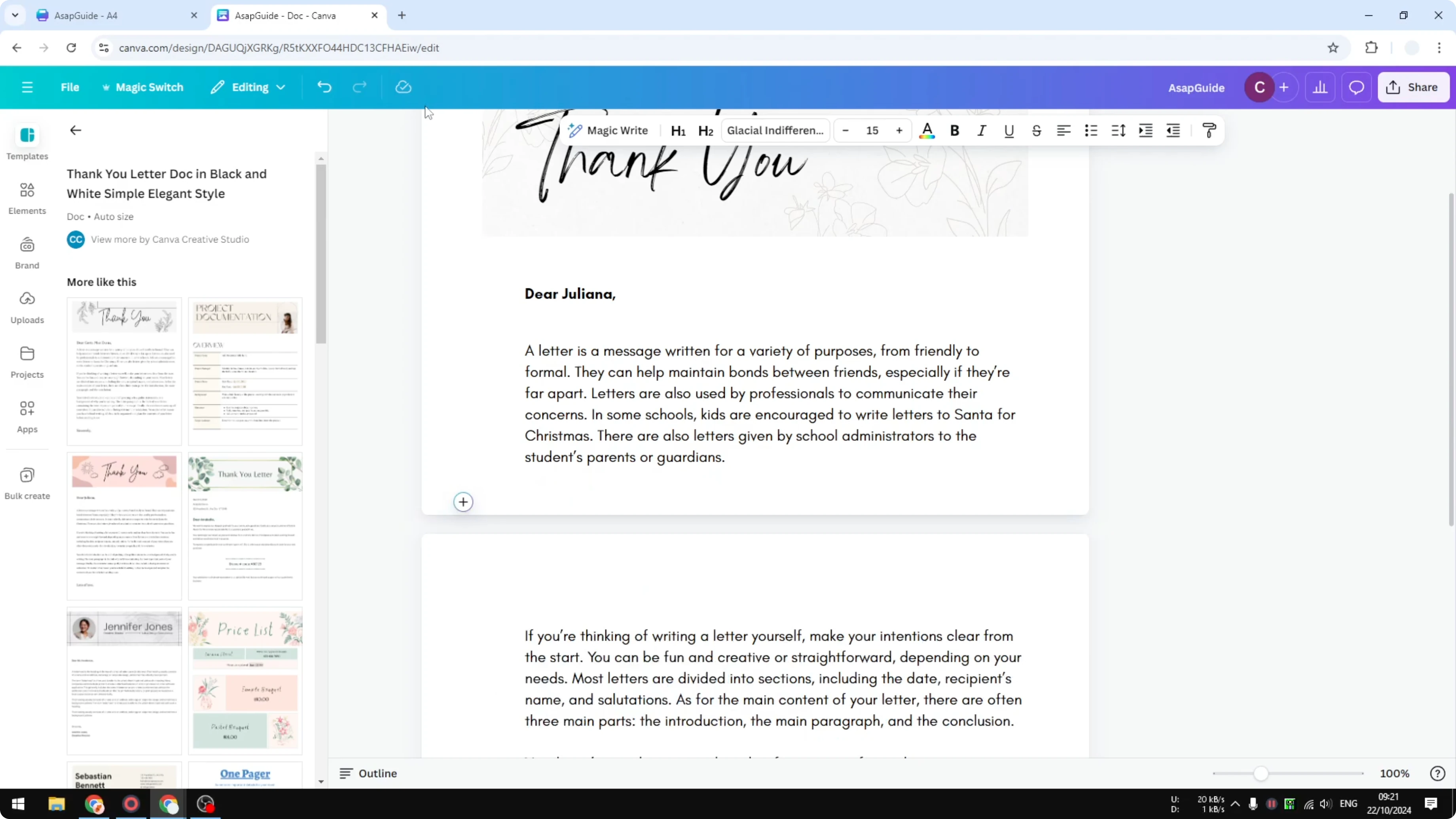 Screenshot from How to Create a Pagebreak in Canva Docs at 57s